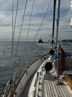 Casualty being towed to Holyhead from Llanddwyn