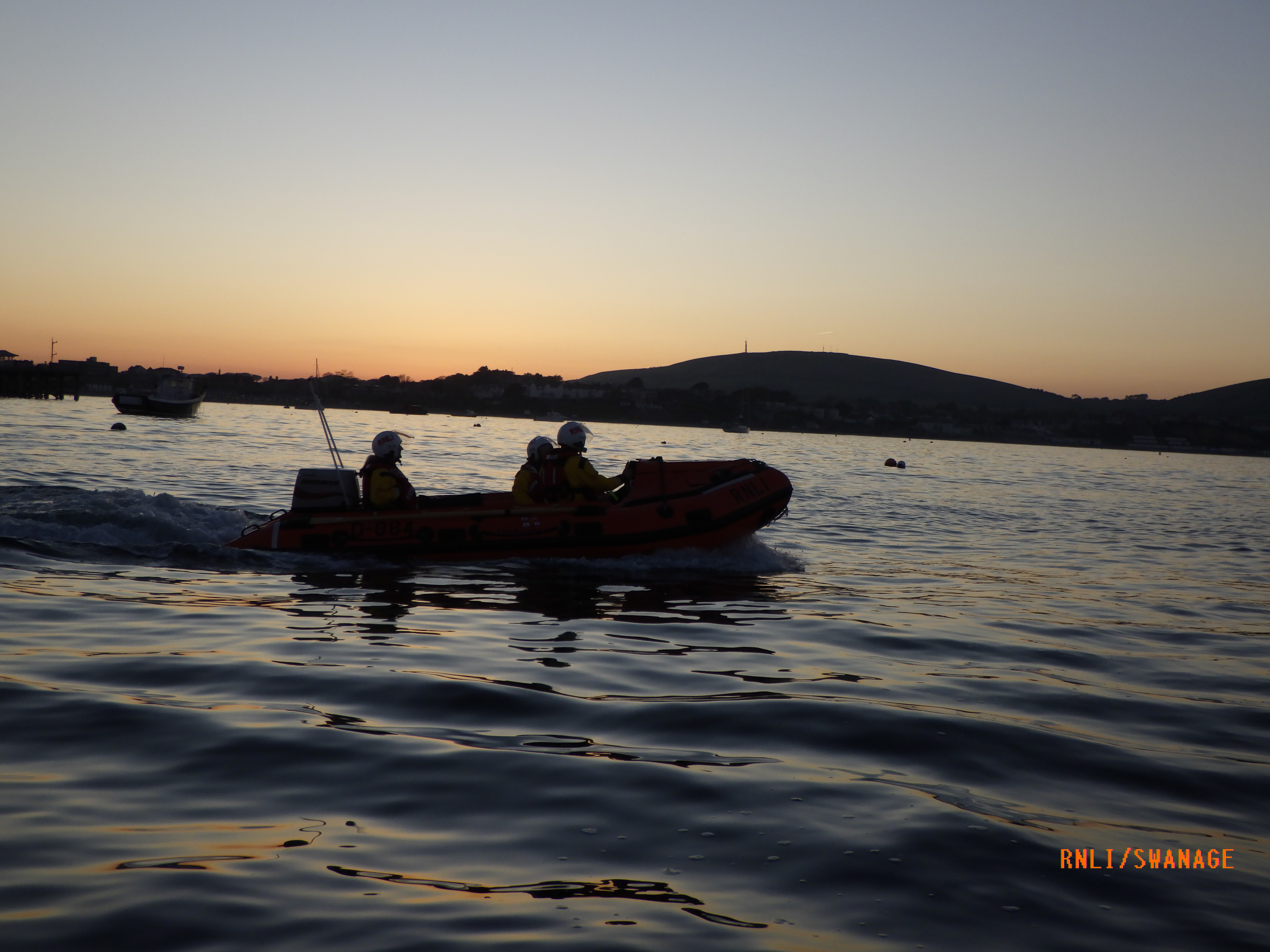 Swanage ILB at sunset in Swanage Bay