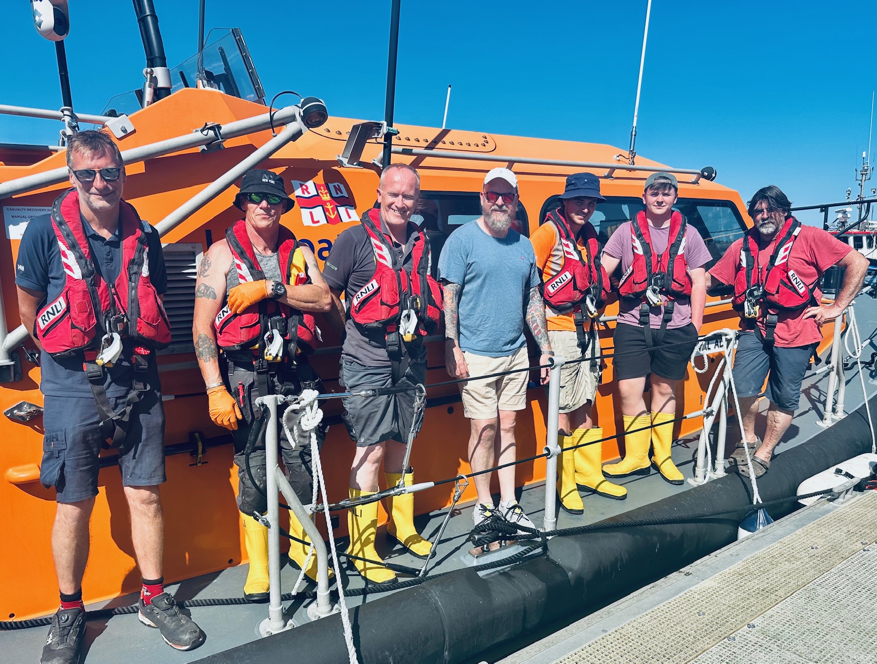 The second call out crew pictured after the shout on the lifeboat under Coxswain Ken Cashman with volunteer Launch Authority Mark Maguire