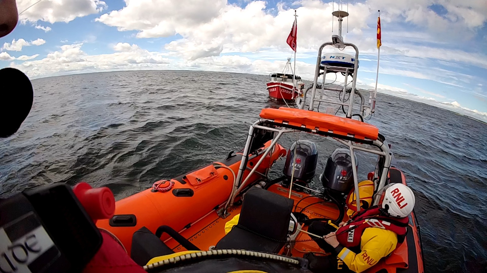 The casualty is towed ashore