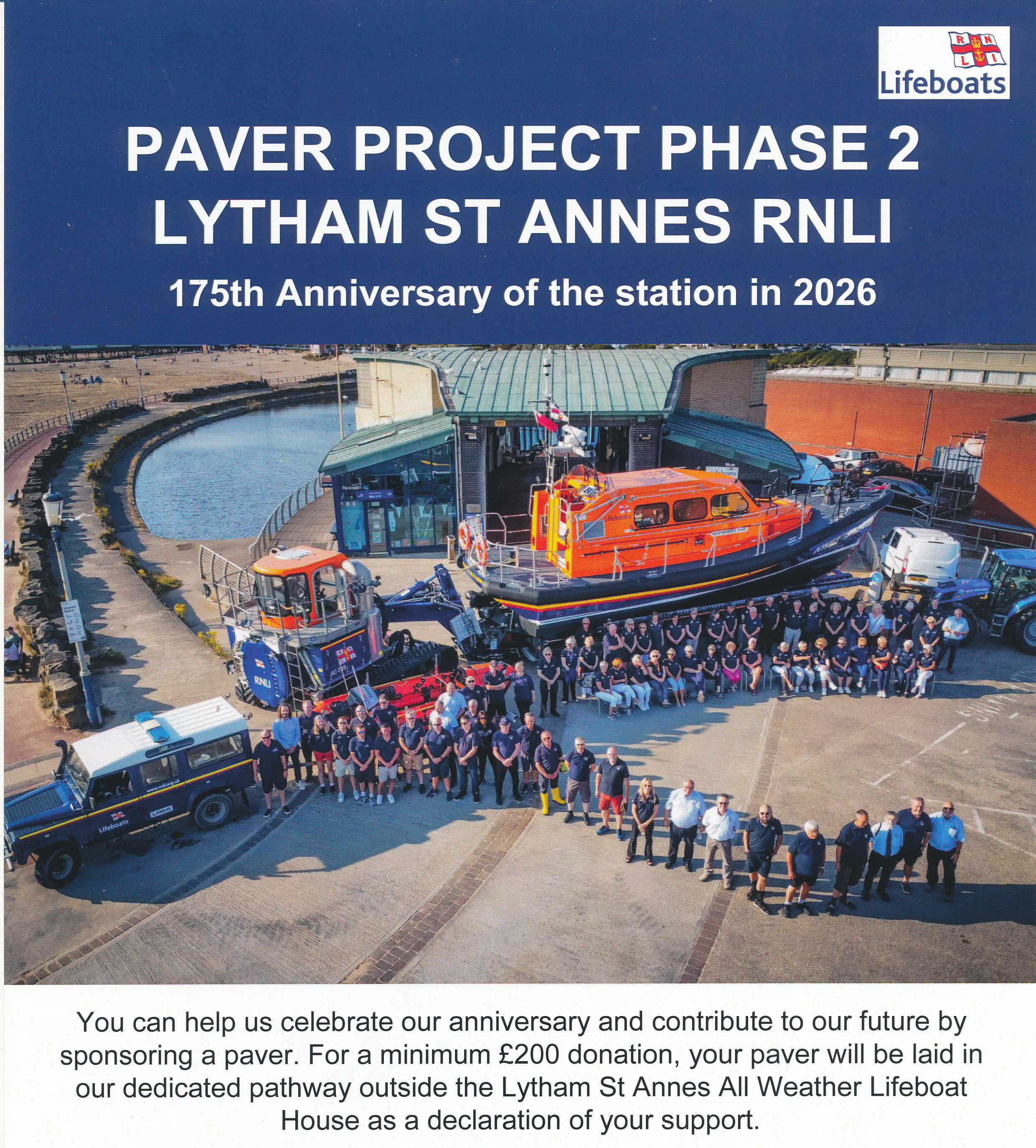a poster showing lifeboats and One Crew with lines of pavers