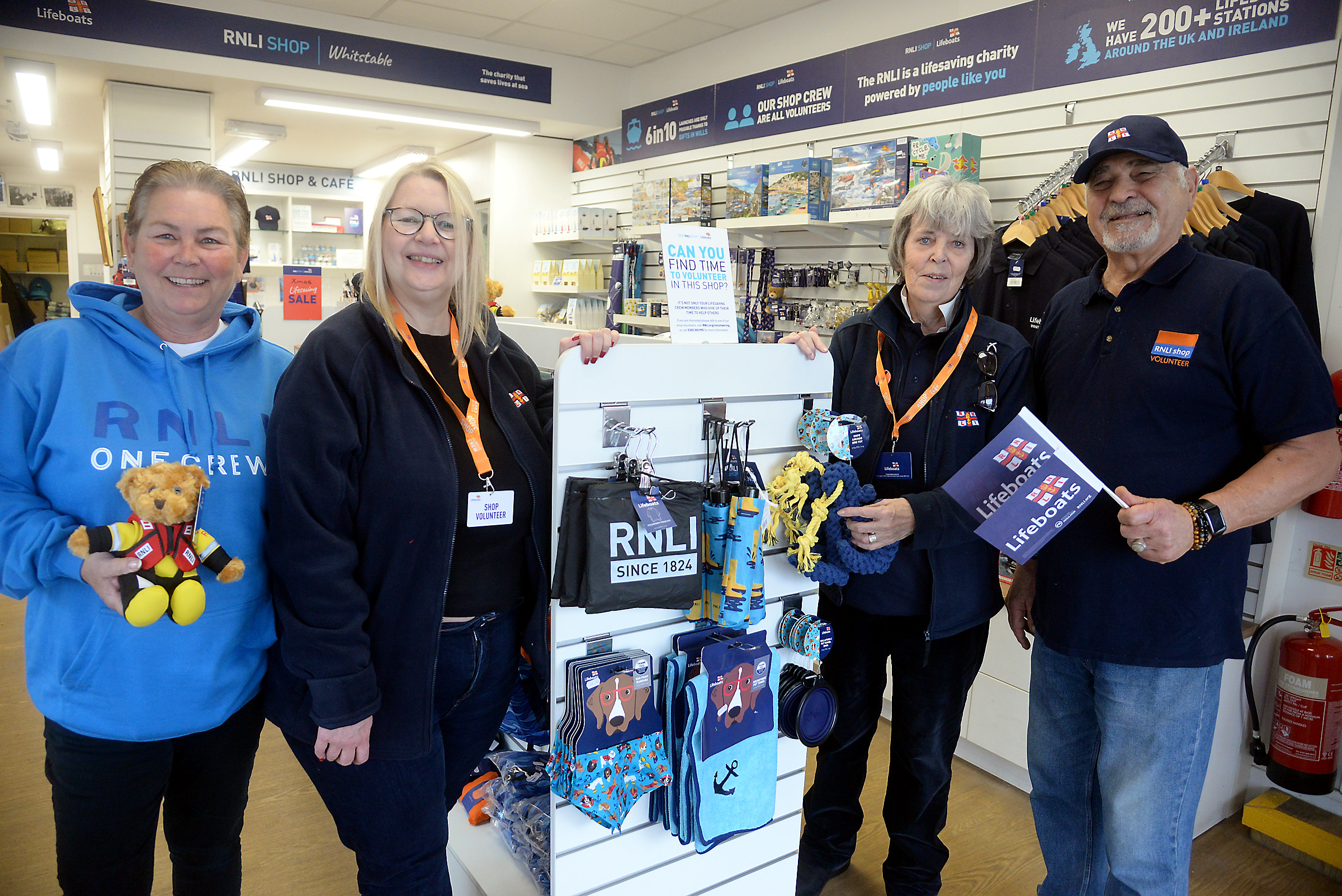 Tina Couchman, left with fellow volunteers Jacky Mansfield, Liz Boys and Mo Haghi in the RNLI shop at Whitstable lifeboat station.
