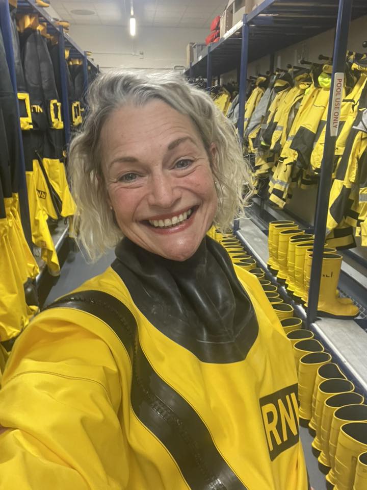 Gemma Chance in the changing room at the RNLI College in Pool, kitted up ready for training