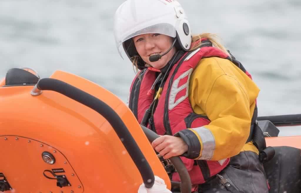 Close up of Andria at the helm