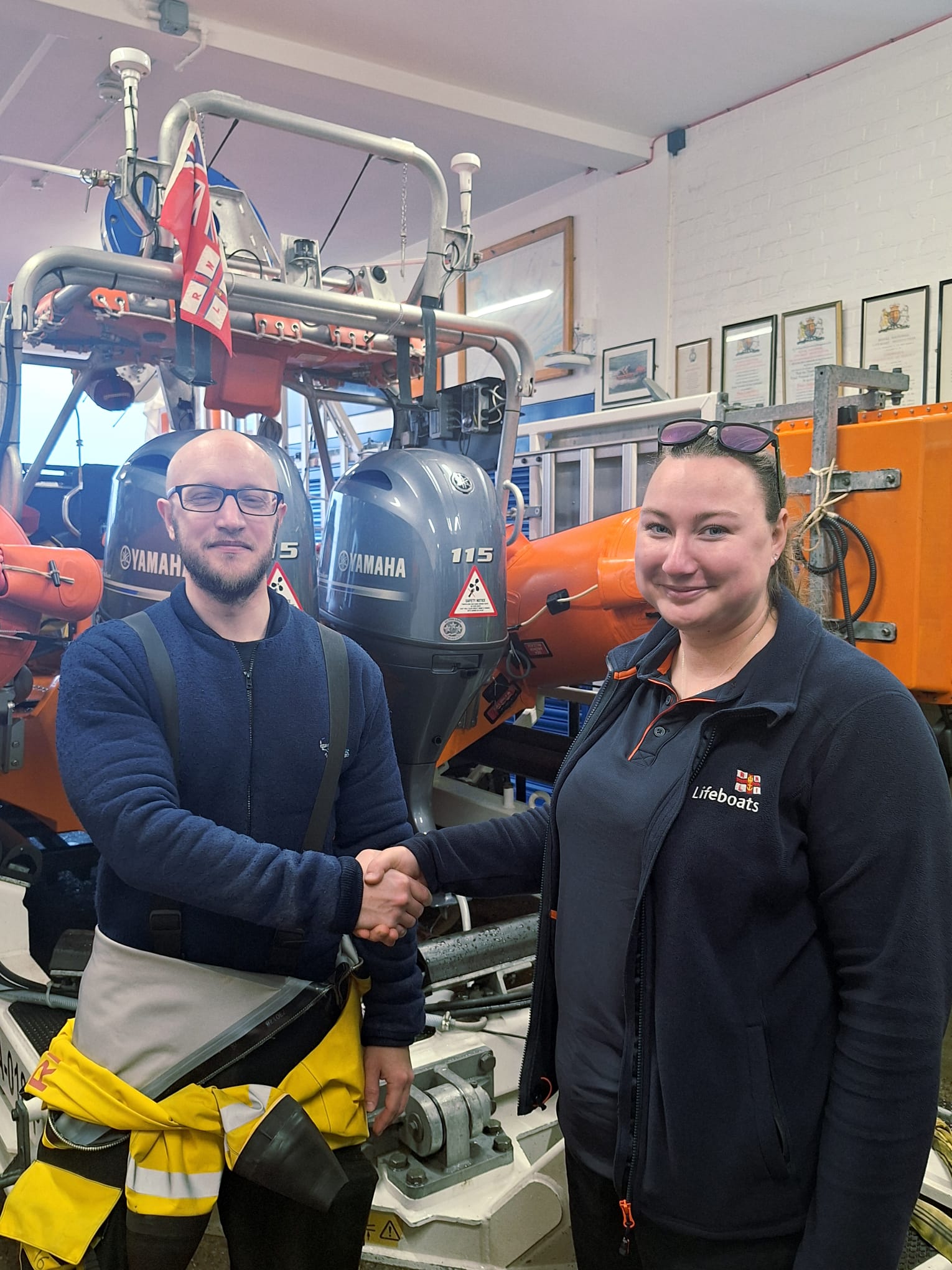 New Atlantic helm Neil Franks with Coastal Lifeboat Trainer Ruth Oliver