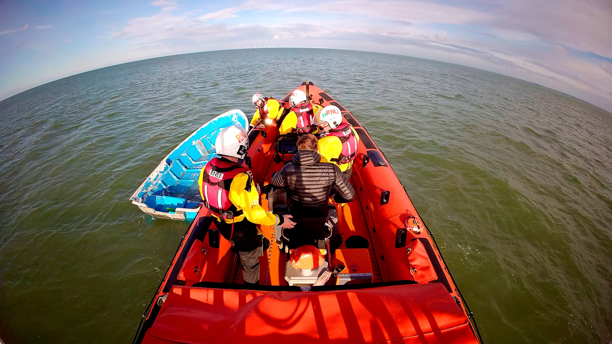 Whitstable lifeboat during the service to a teenager adrift in a derelict boat off Sheppey on Tuesday afternoon.