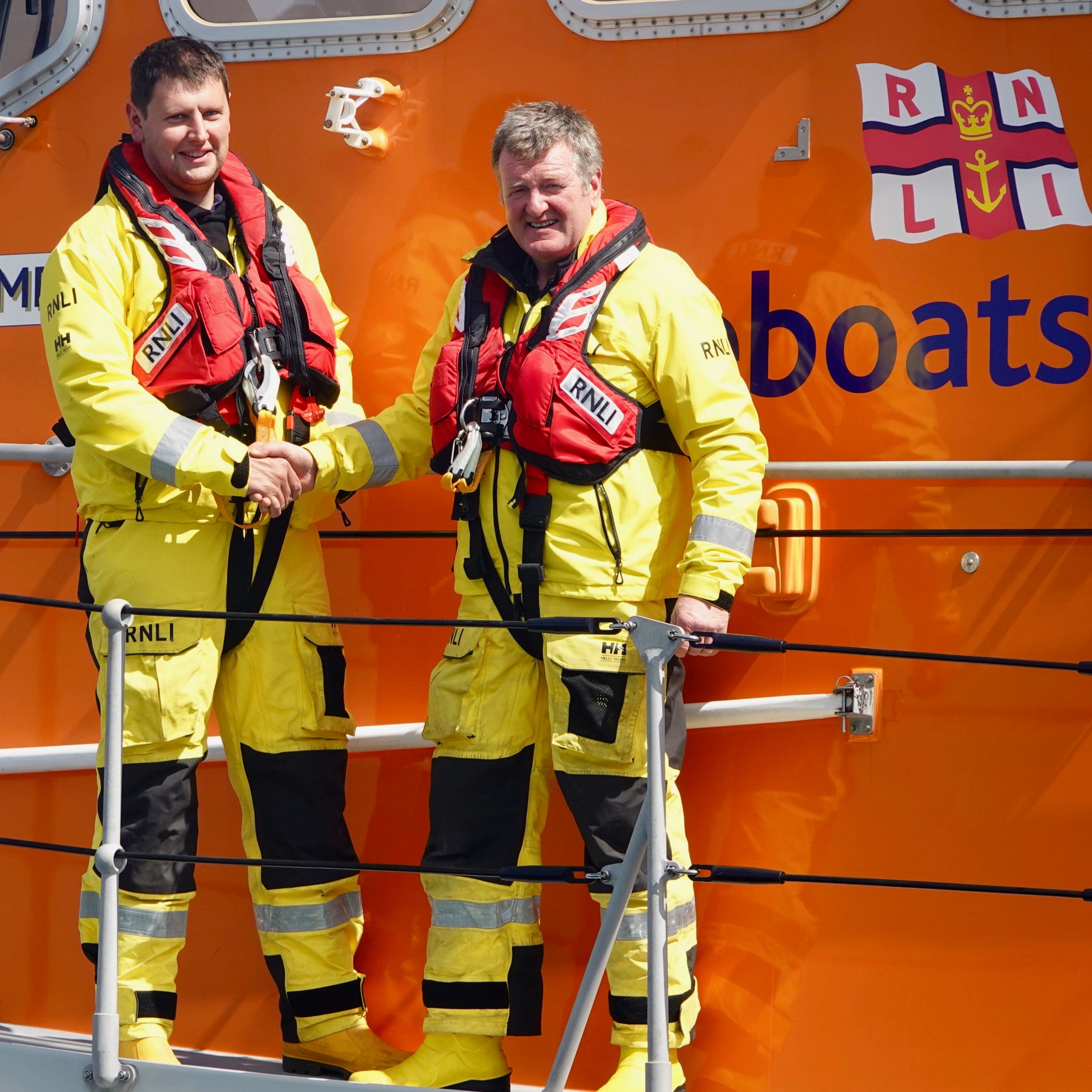 Serving Longhope crew members Scott Johnston (L) and Kevin Kirkpatrick (R) reach the same age as their grandfathers who sadly died in the Longhope Lifeboat Disaster on 17 March 1969.