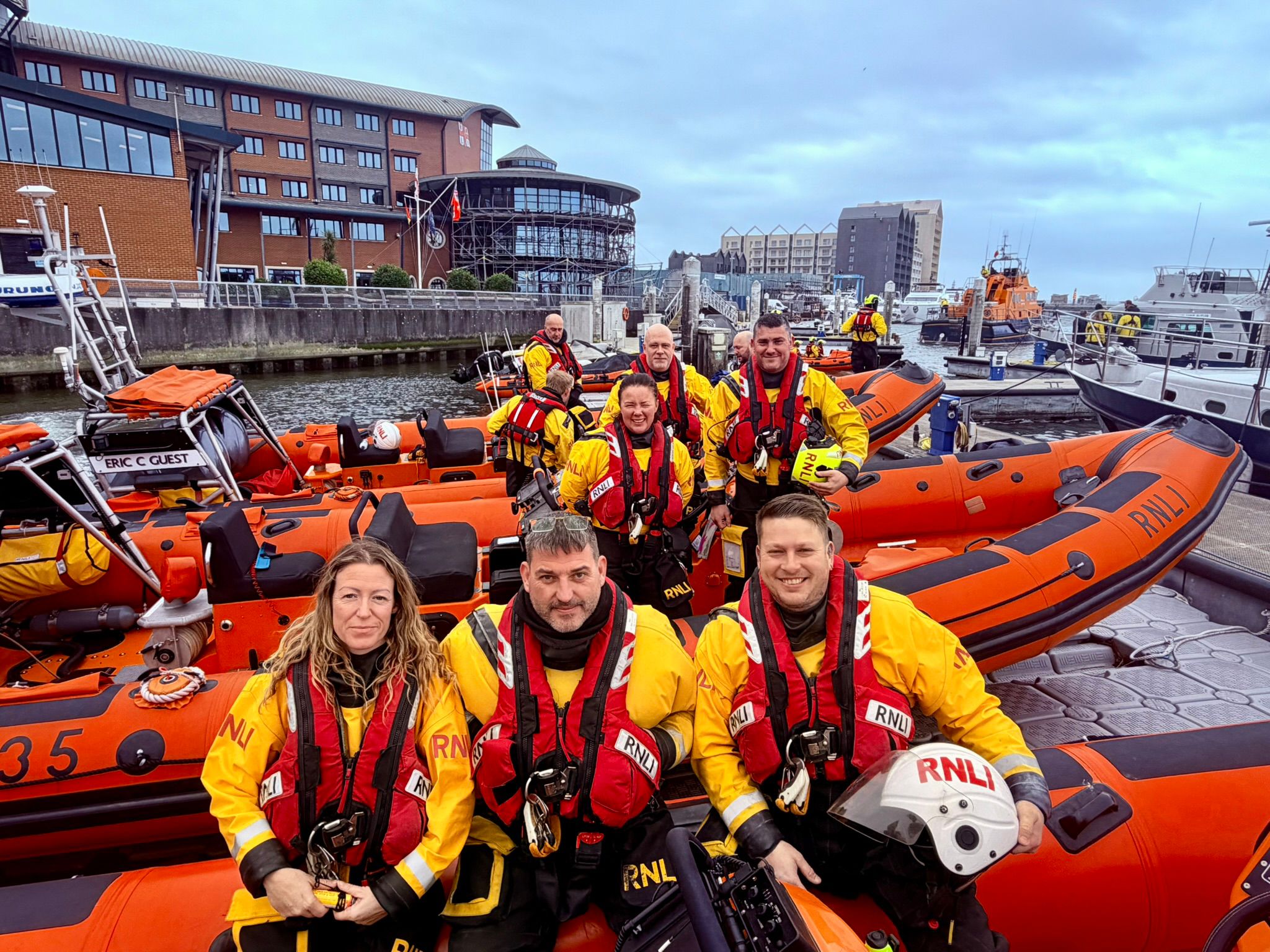 Crew member Bab Melles (front row right) in Poole