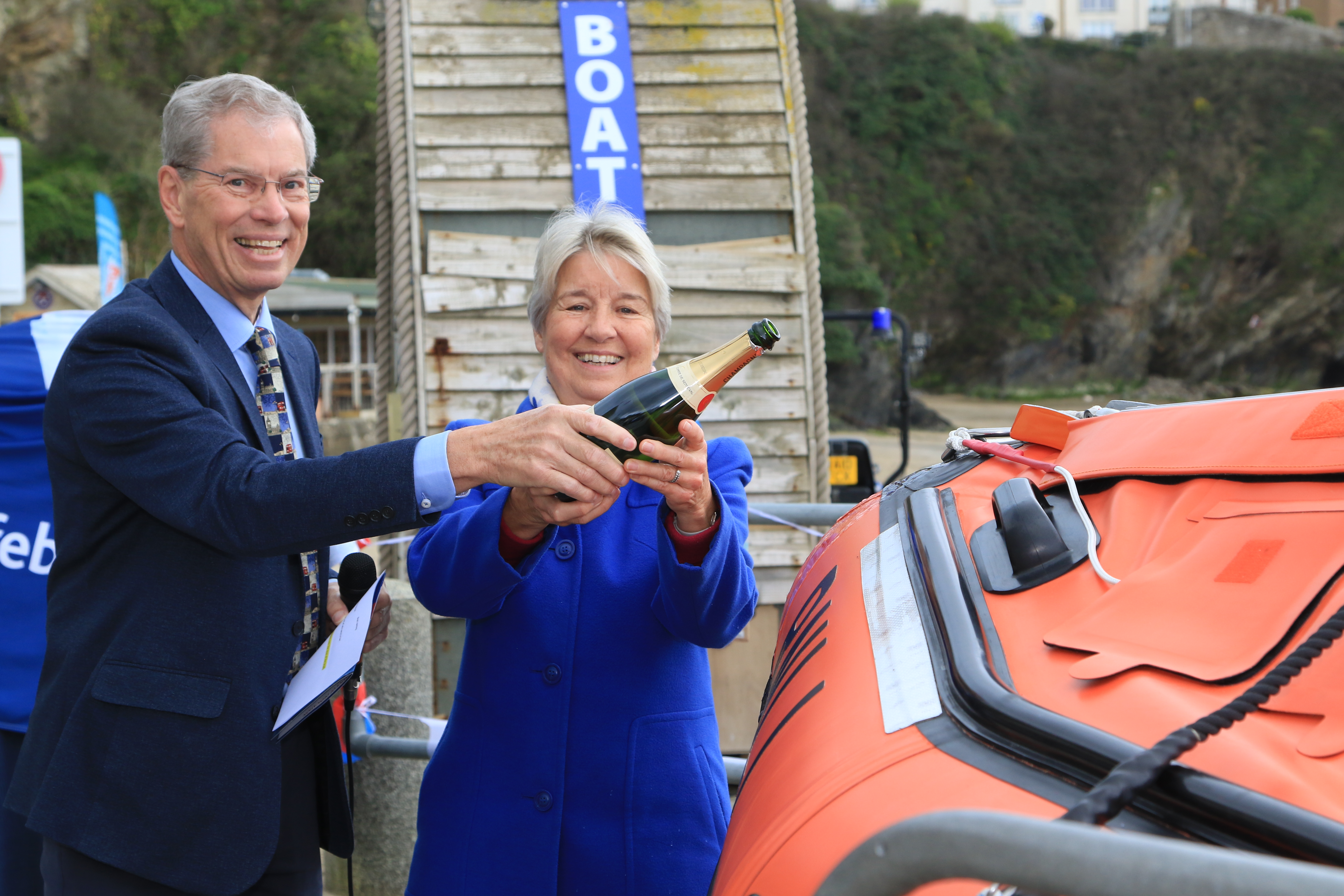 Andrew and Lynne Richmond naming Newquay's D Class lifeboat