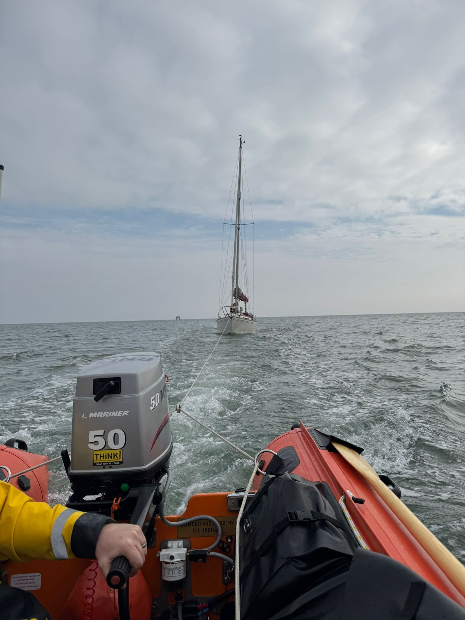 Barrow ILB towing casualty yacht