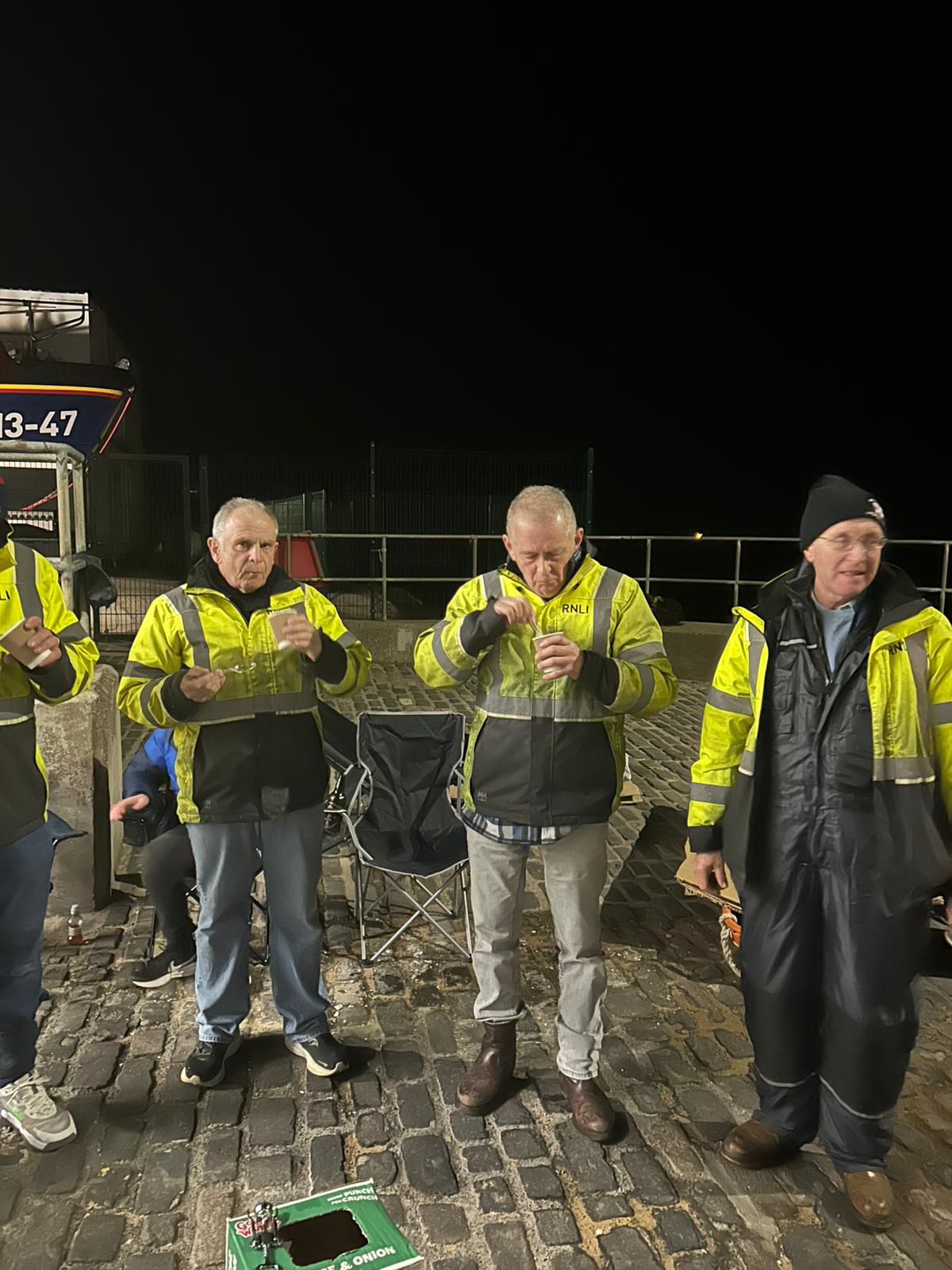 The Anstruther crew warming up on a cold night for the sleep out
