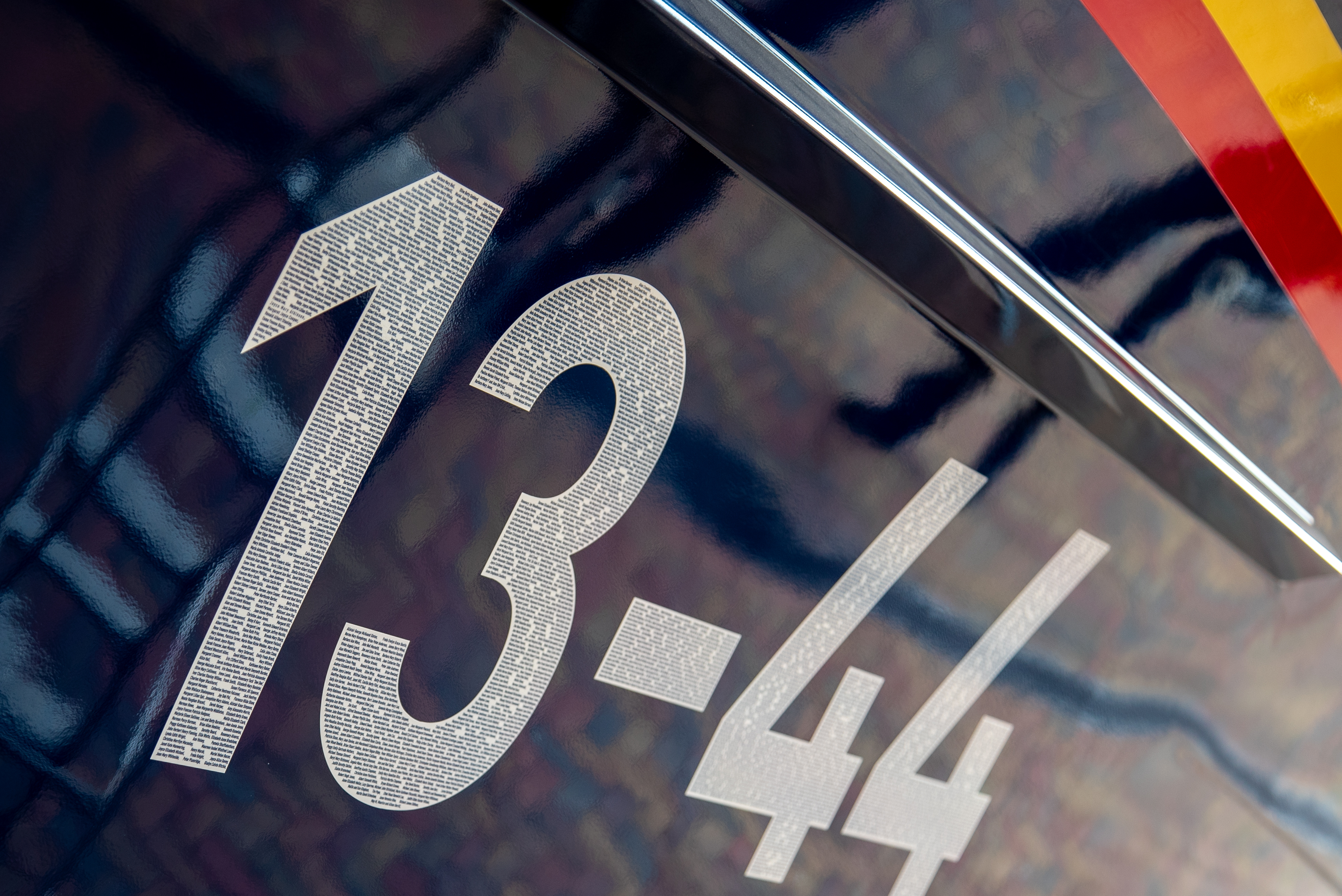 Decal of the lifeboat number and legacy names on the side of the Great Yarmouth and Gorleston Shannon class lifeboat George and Francis Phelon 13-44