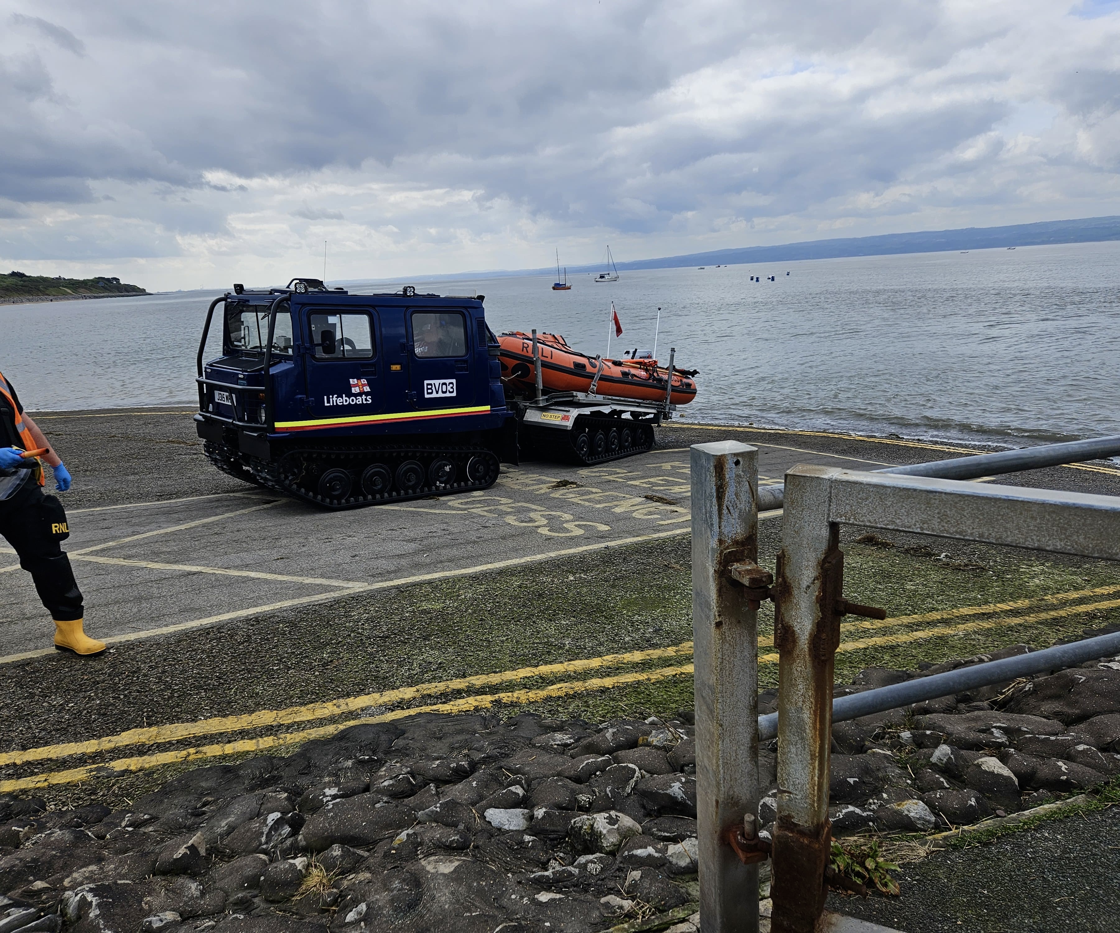 The BV and lifeboat at the water’s edge 