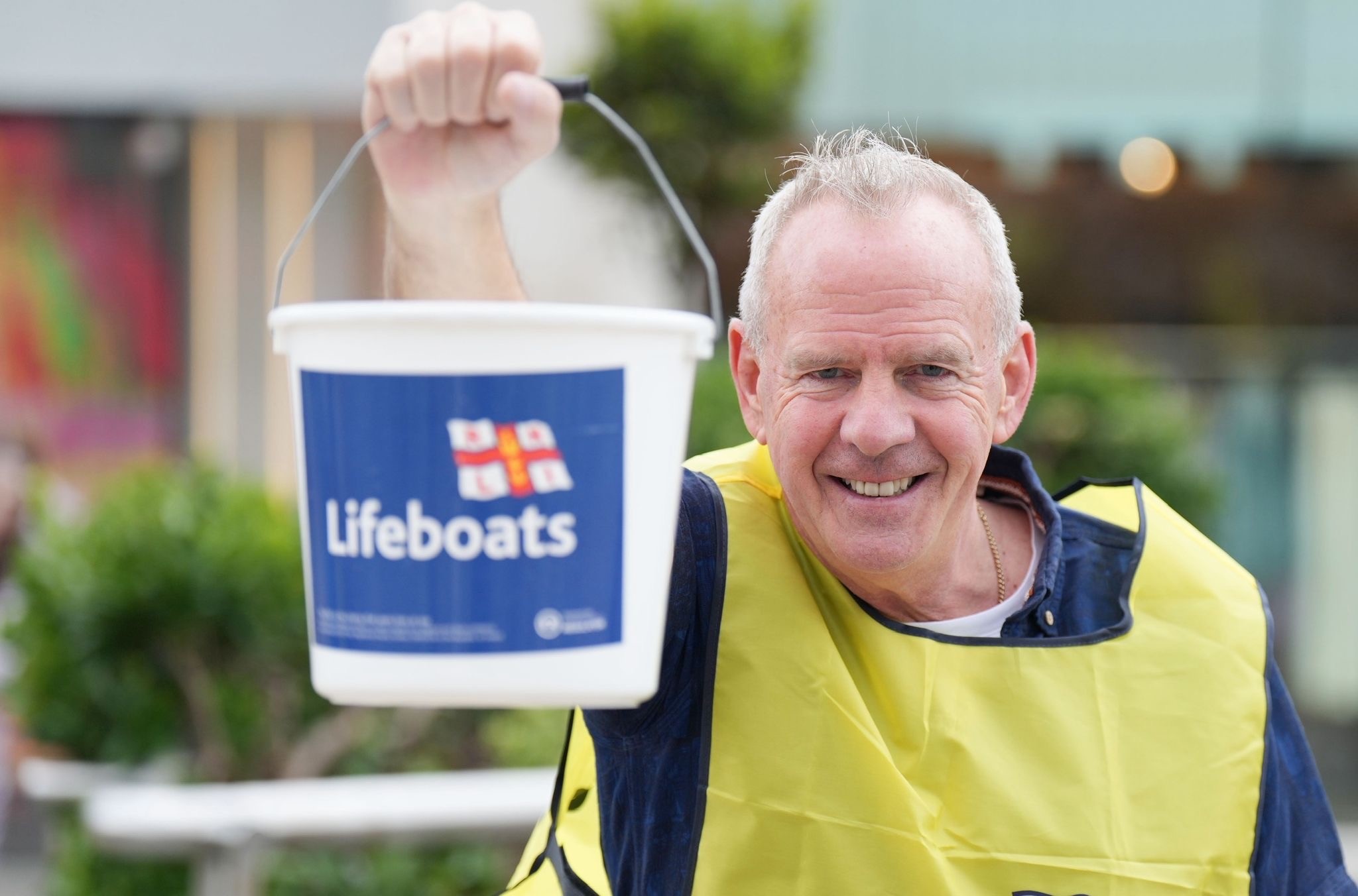 Norman Cook with an RNLI fundraising bucket 