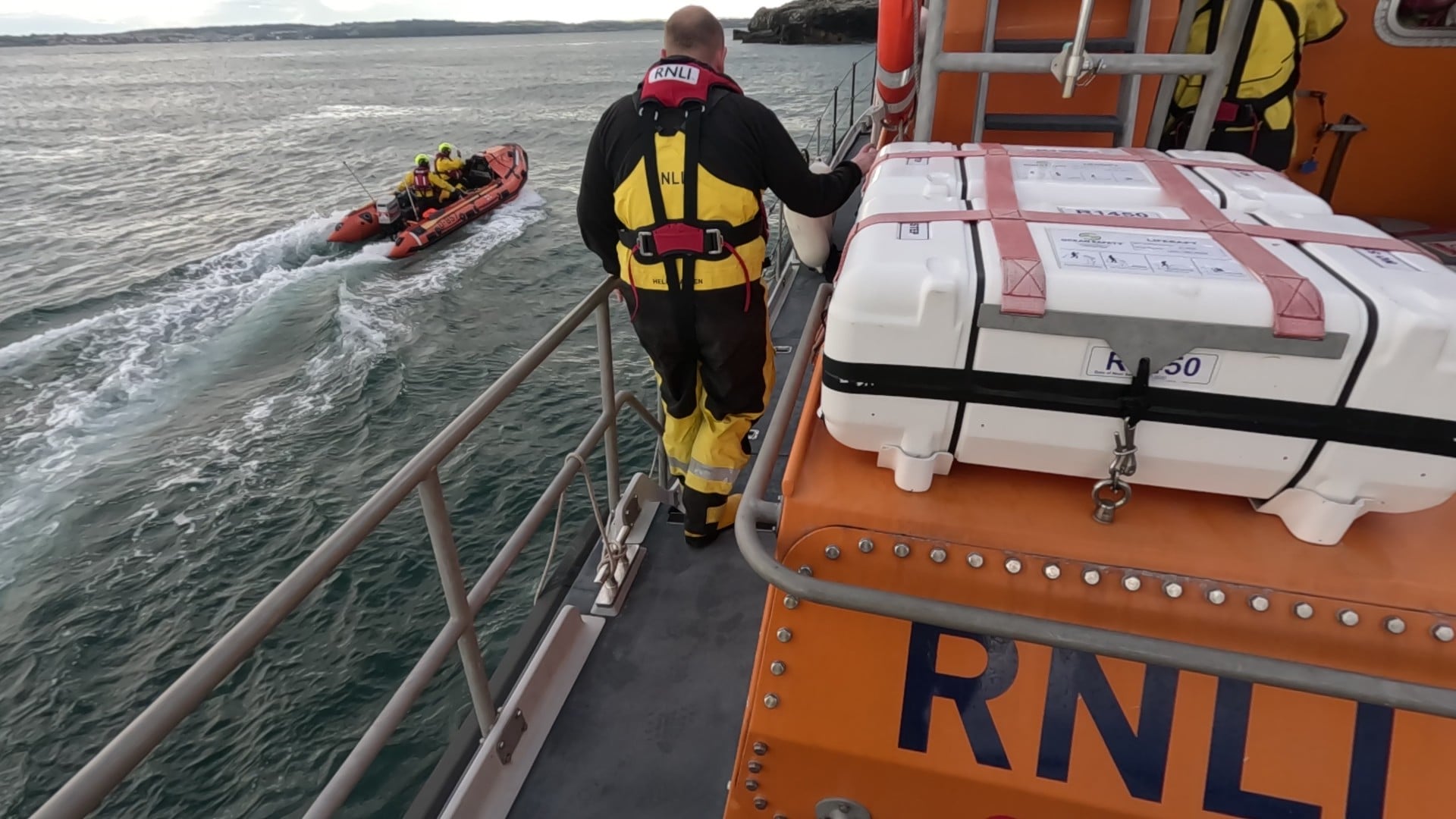 Torbay's lifeboats off Thatcher Rock, Torquay