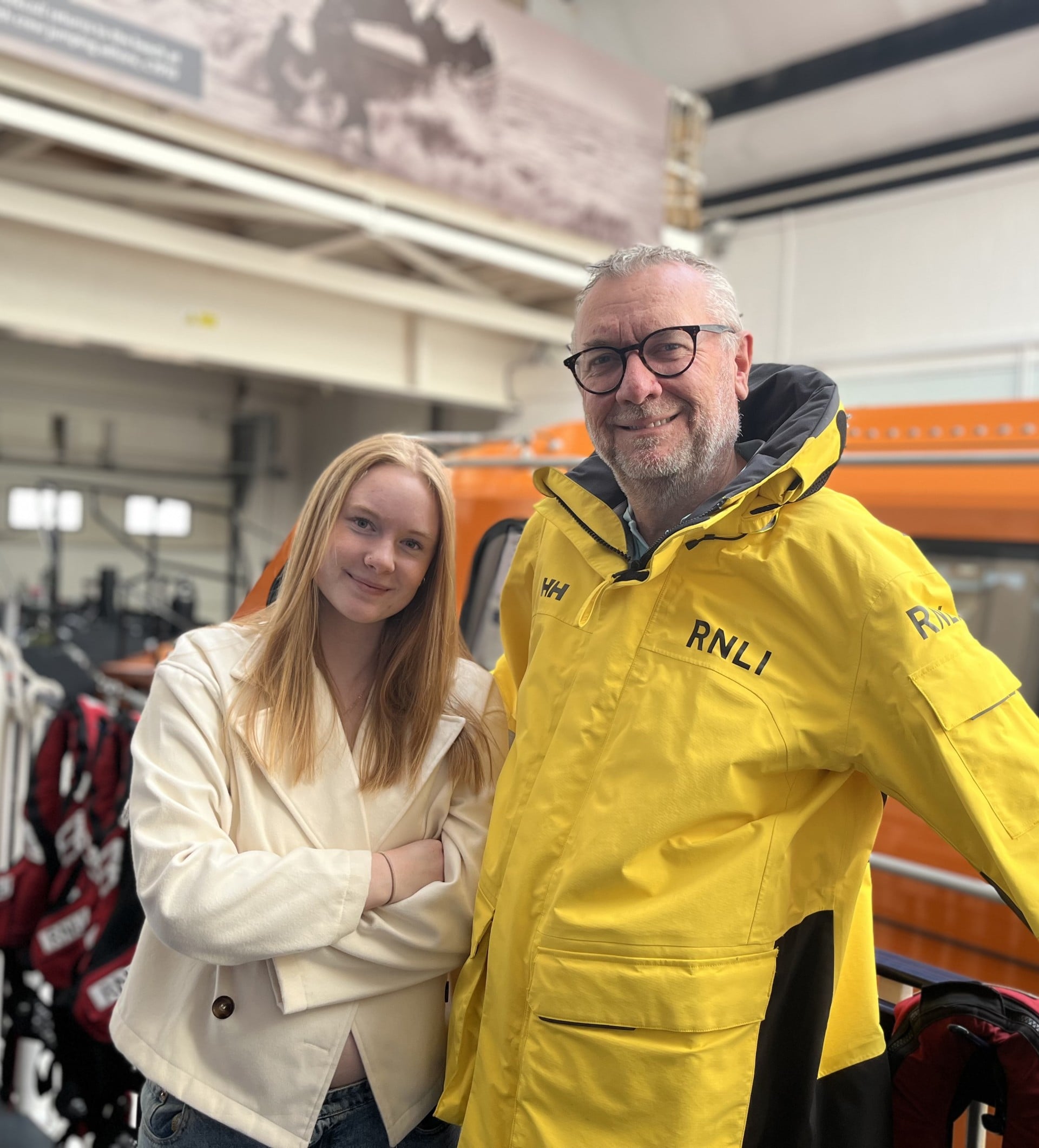 Father and daughter photo at lifeboat station