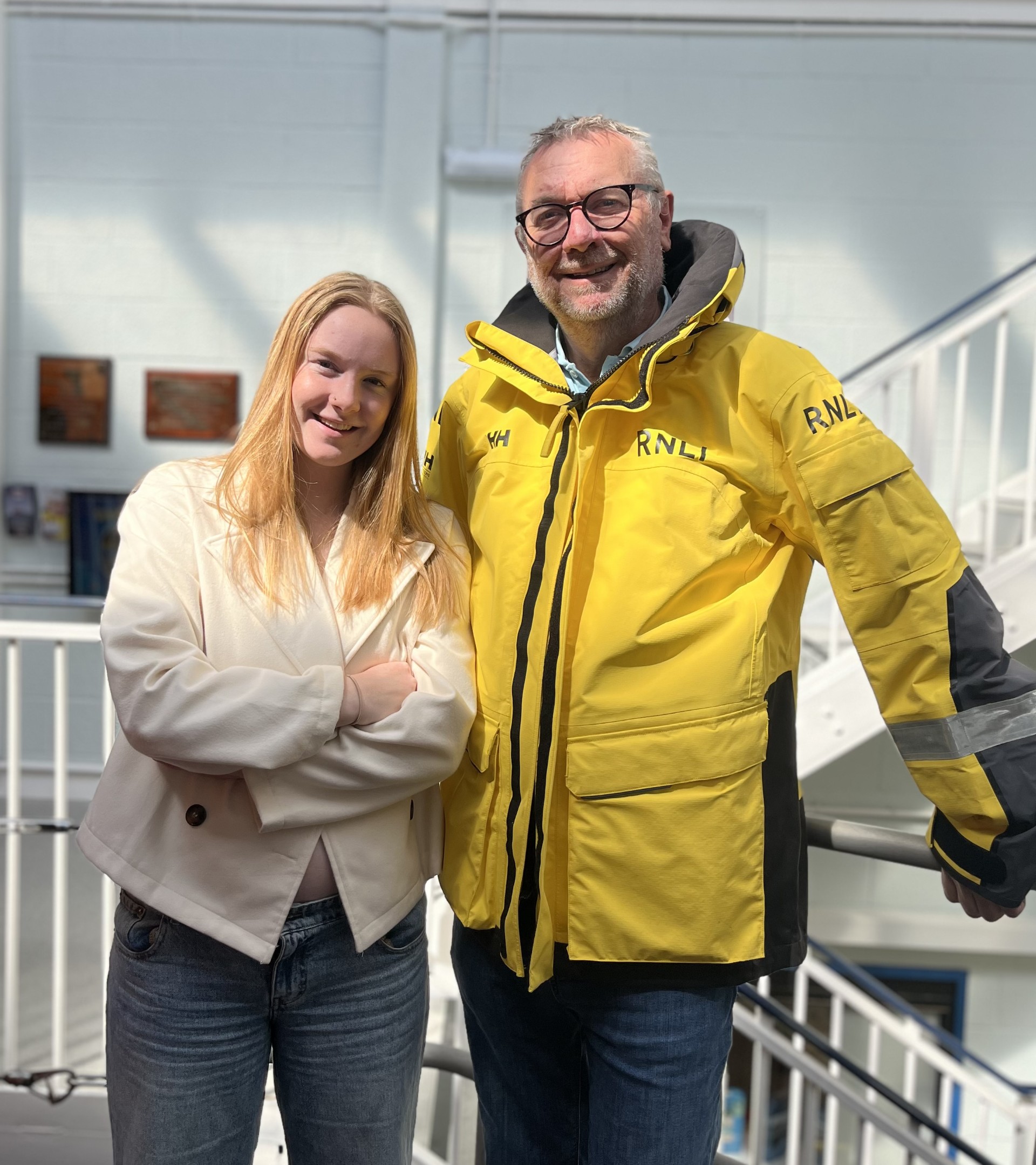 Father and daughter photo at lifeboat station