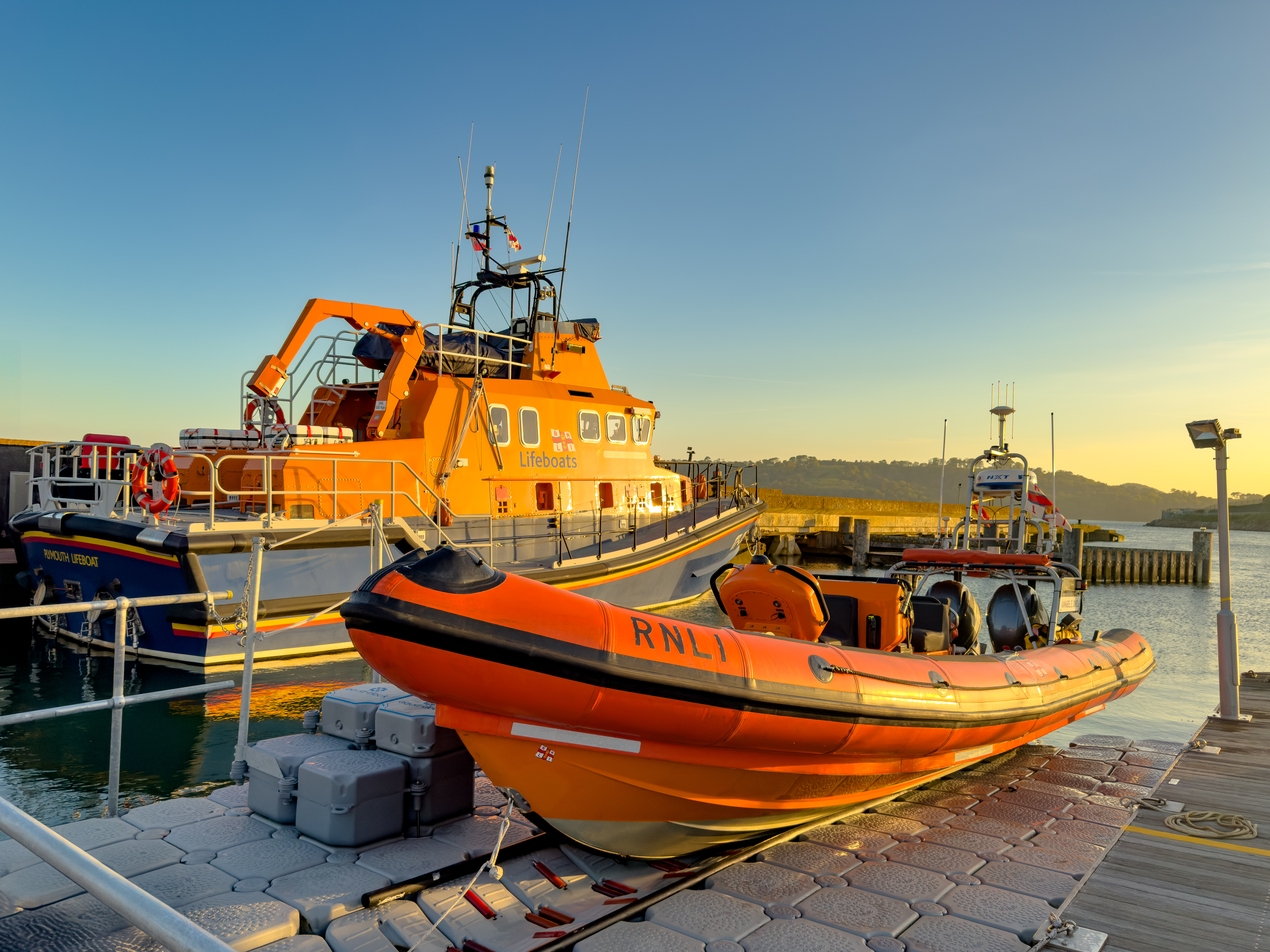 Plymouth all-weather lifeboat Sybil Mulllen Glover and Plymouth inshore lifeboat Annabel E Jones in Millbay Marina