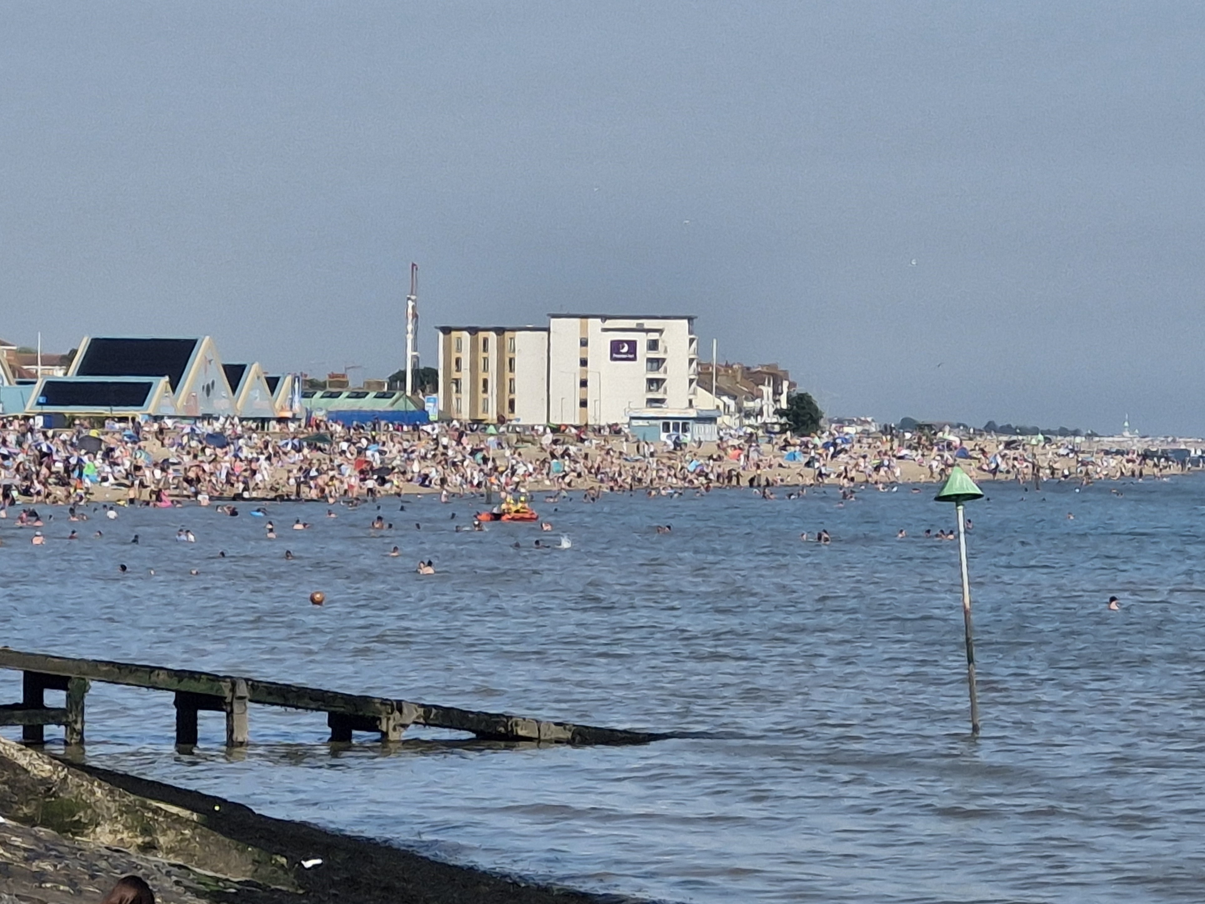 Southend lifeboat amongst the packed beaches at Southend seafront
