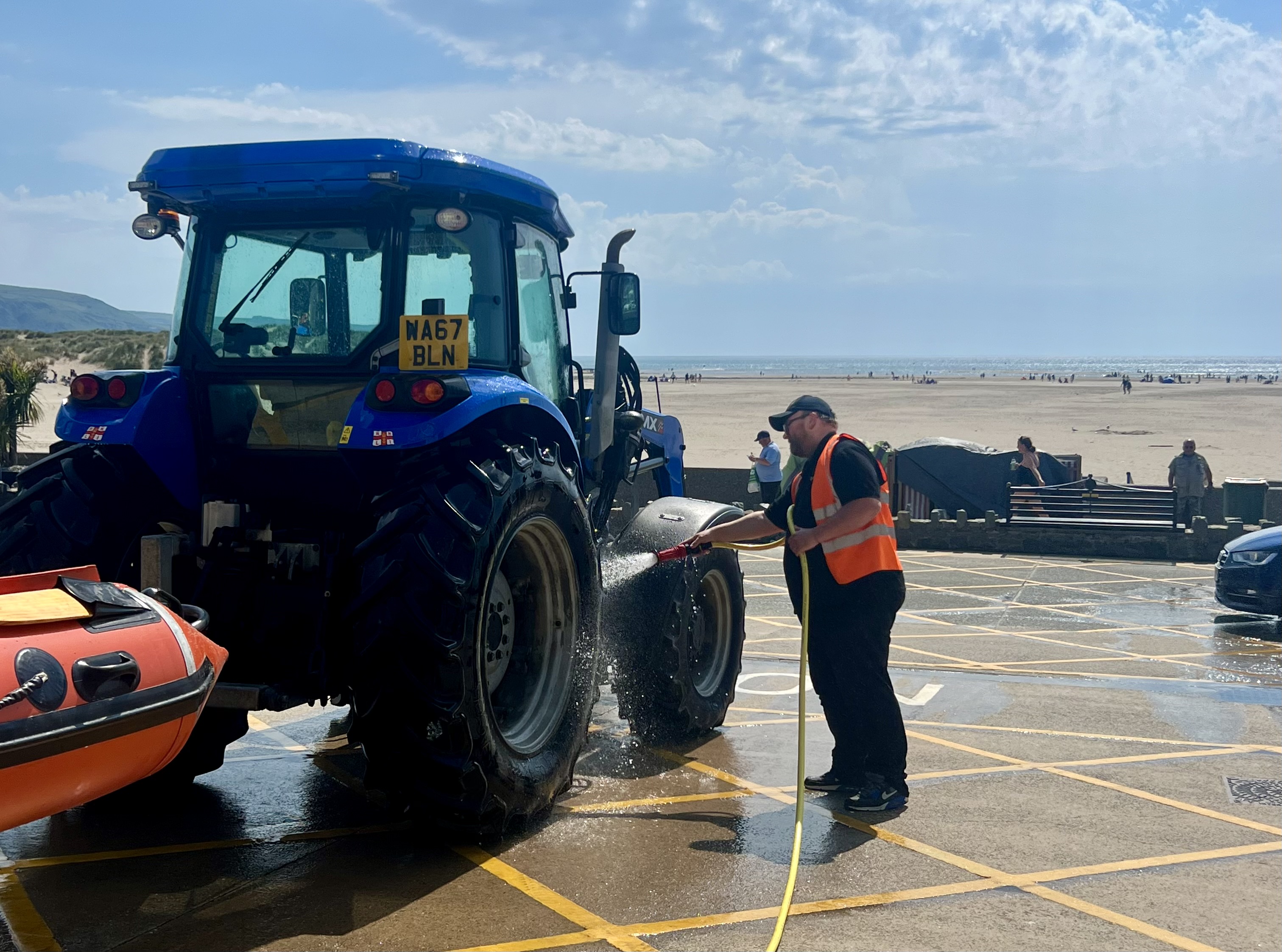 Washing down the tractor 
