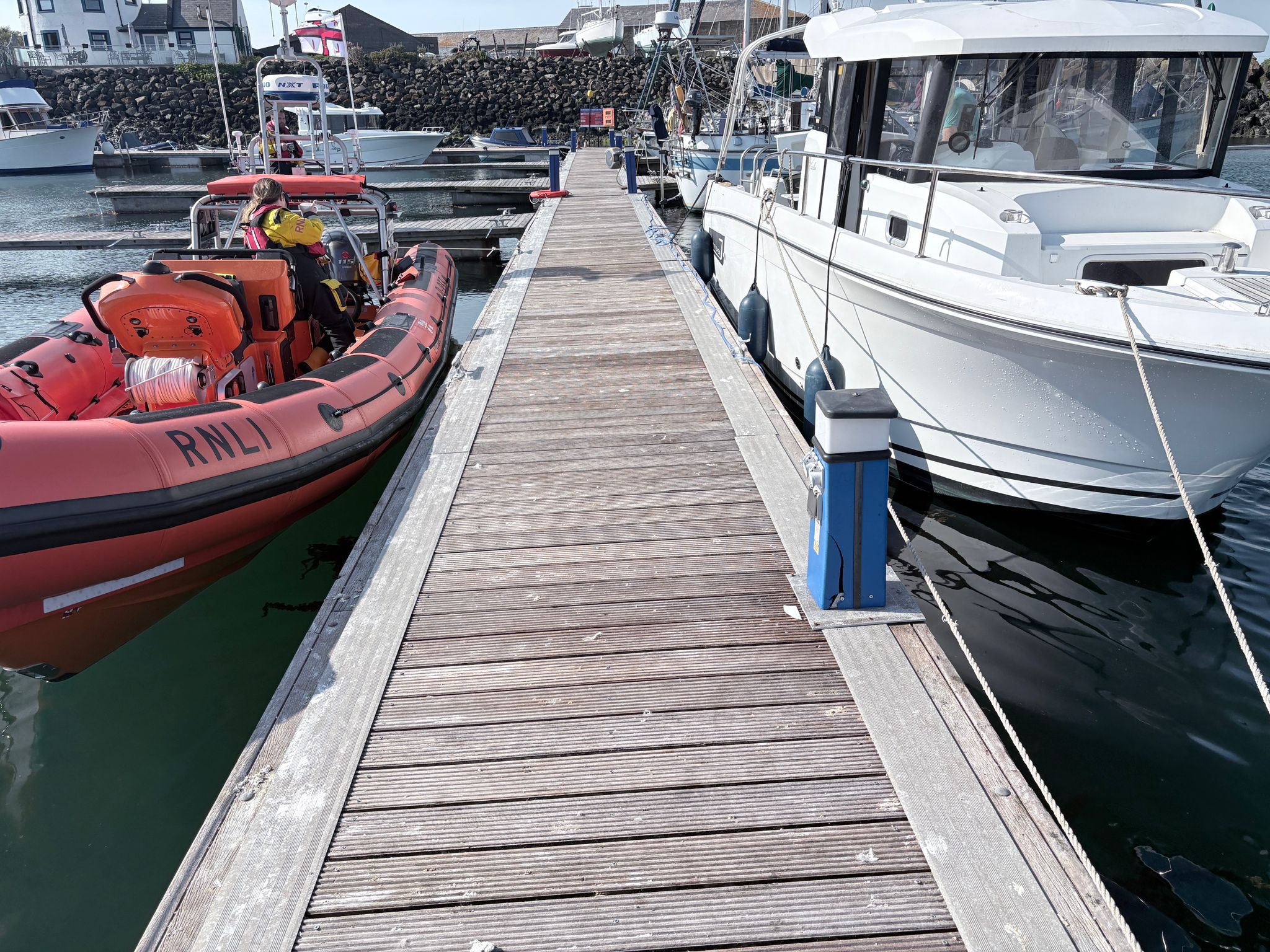 Newcastle RNLI's Atlantic 85 alongside at Ardglass Marina