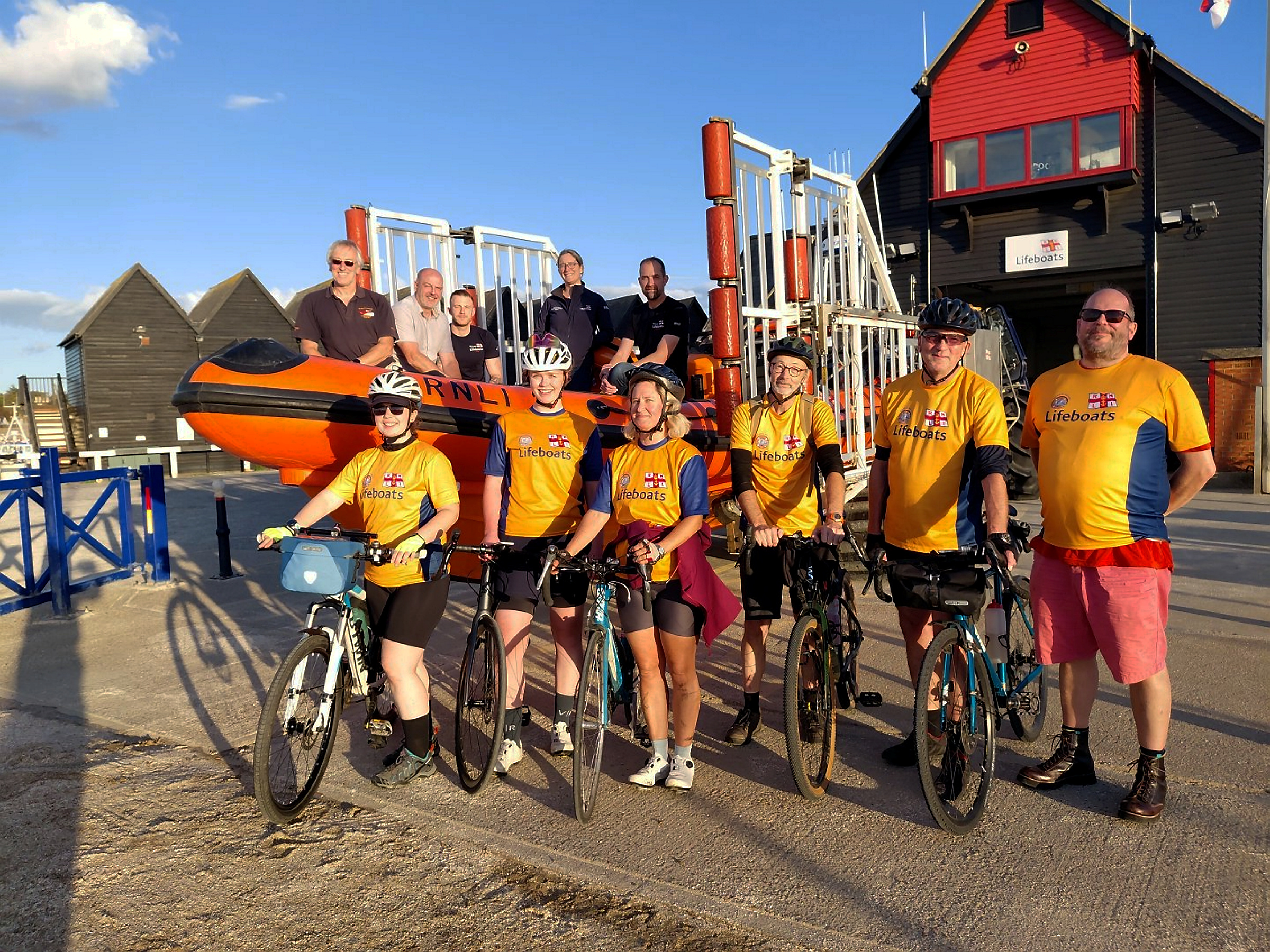RNLI Volunteers taking part in the Tower RNLI Cycle Challenge with fellow lifeboat volunteers at Whitstable RNLI on Thursday evening.