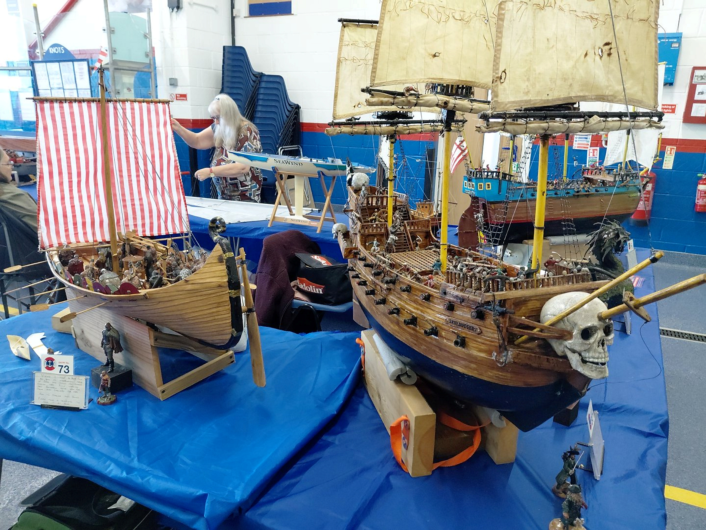 Pirate ship Skullduggery built by Keith Payne,on the right, was the winner of best model boat at the Heron Model Boat Club display at the Whitstable RNLI Boathouse on Sunday