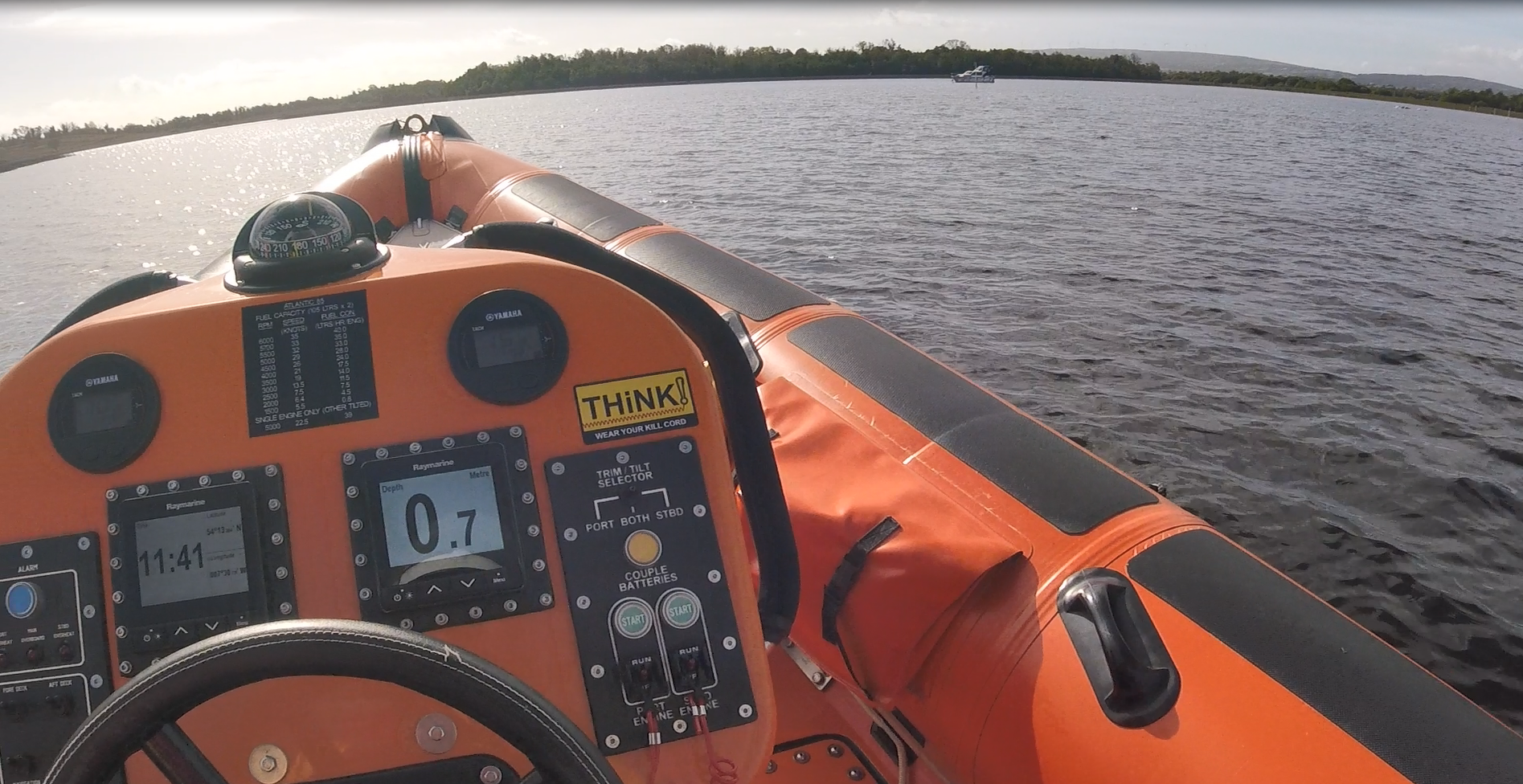 Carrybridge lifeboat is arriving on scene to the casualty vessel which can be seen in the distance