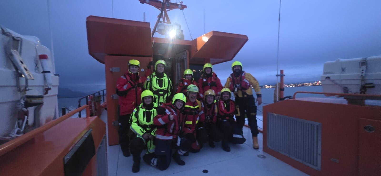 Gordon and crew on the back of a Icelandic lifeboat 