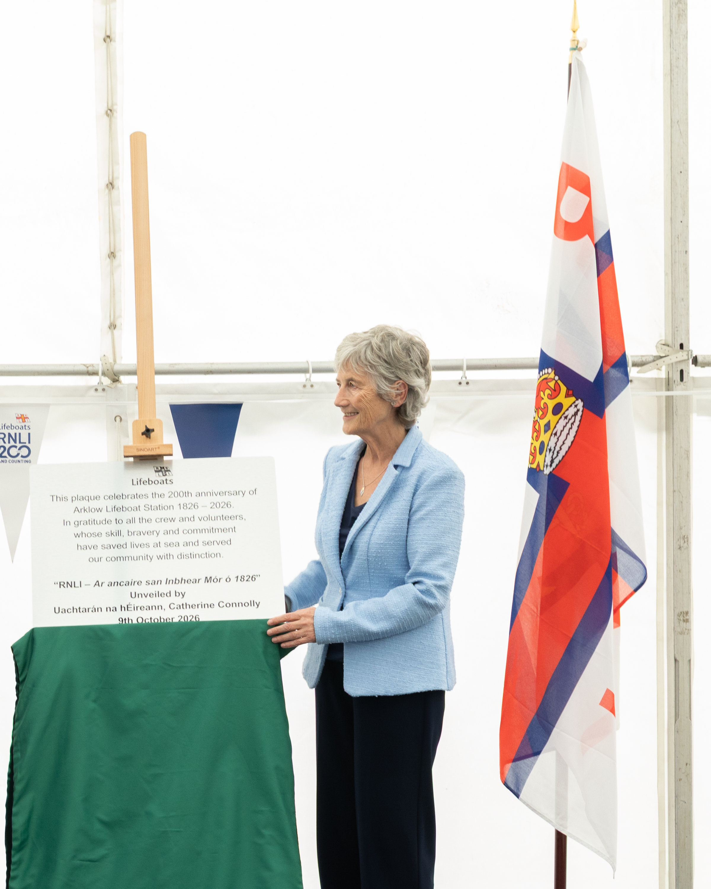 President Catherine Connolly unveils a plaque for the 200th anniversary of Arklow RNLI