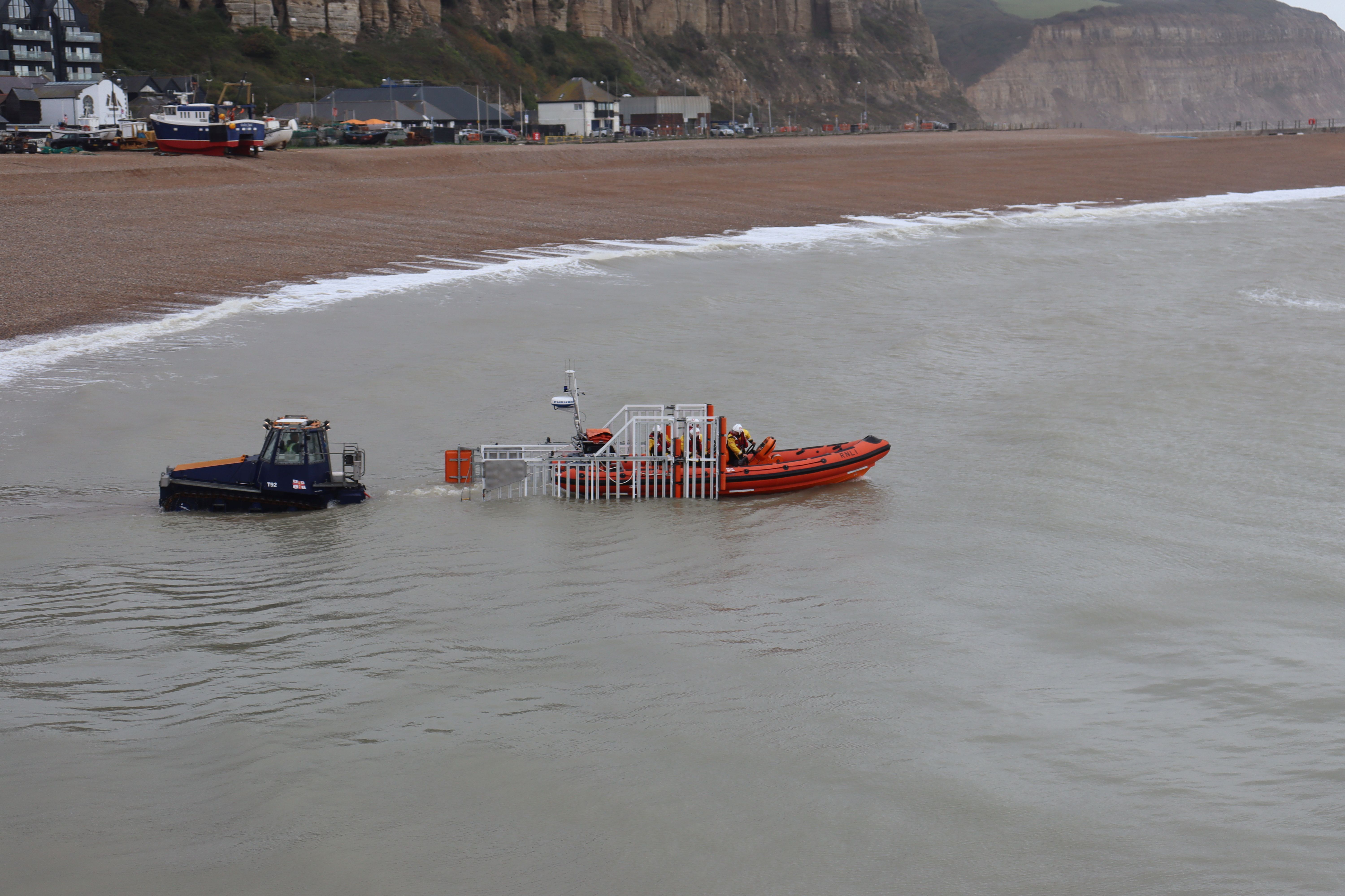 The A85 boat is seen in the sea leaving its trailer