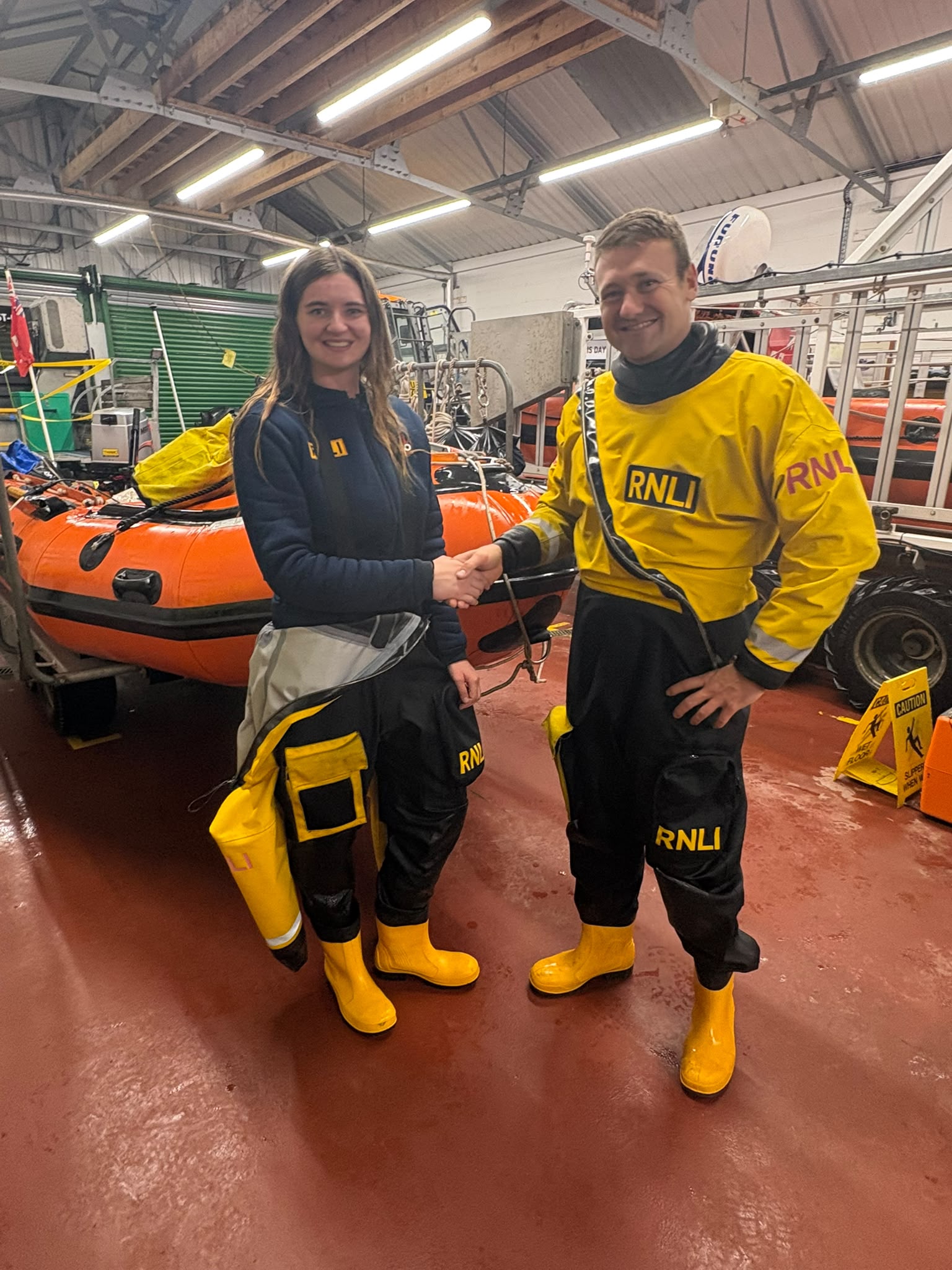 Megan Rundle with RNLI local Coastal Trainer Assessor Tom Way