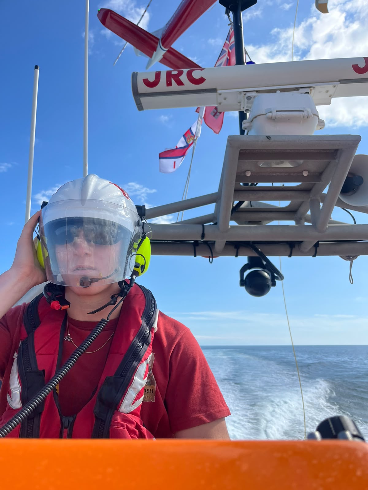 Eddie in action on Tenby's all-weather lifeboat during training 