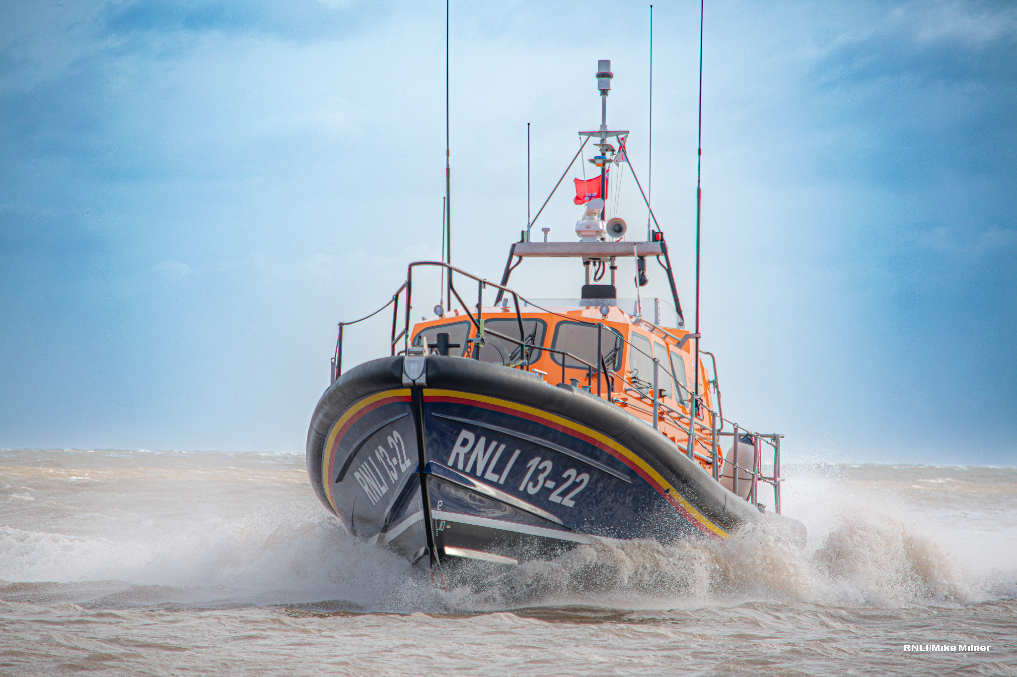 Bridlington RNLI all-weather boat Antony Patrick Jones returns from Storm Boelo tasking.
