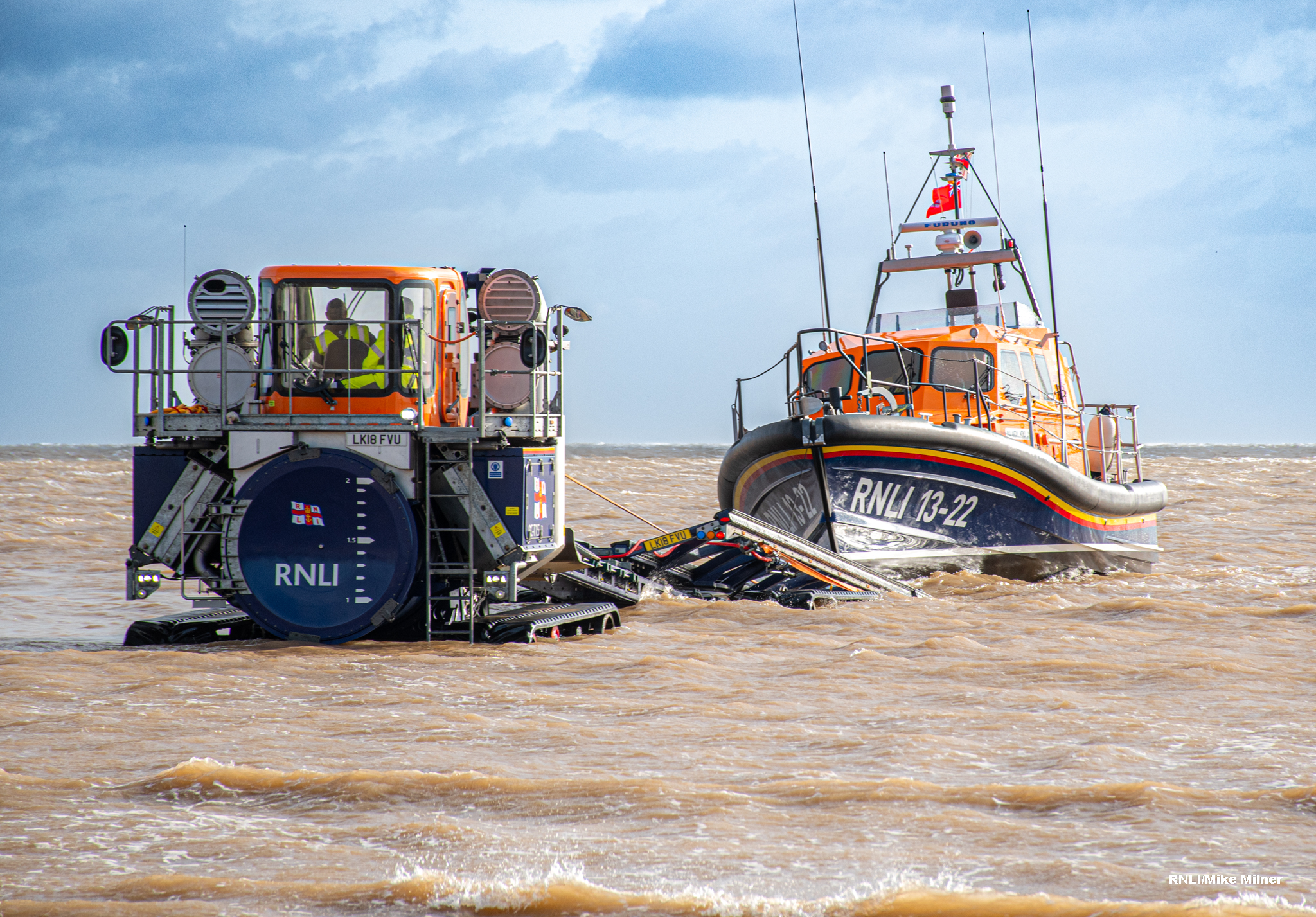 Recovery of the Bridlington RNLI all-weather lifeboat after the Storm Boelo tasking.