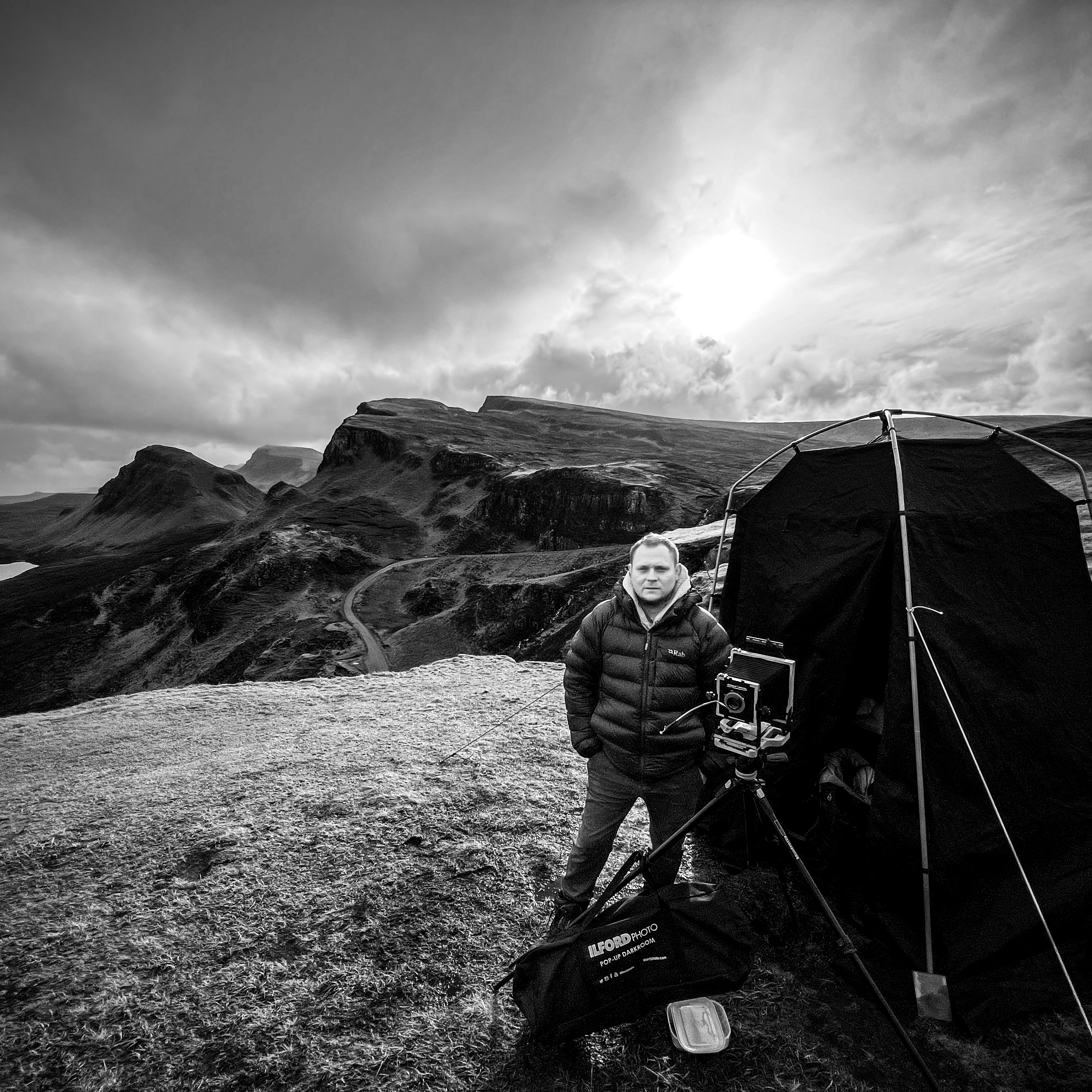 Si Riddell with his camera and equipment pictured on the hills on the Isle of Skye.