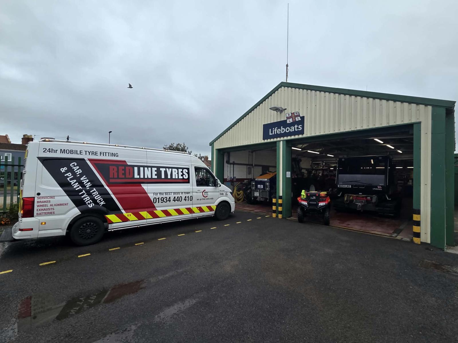 Redline Tyres working at Burnham-on-Sea Lifeboat Station