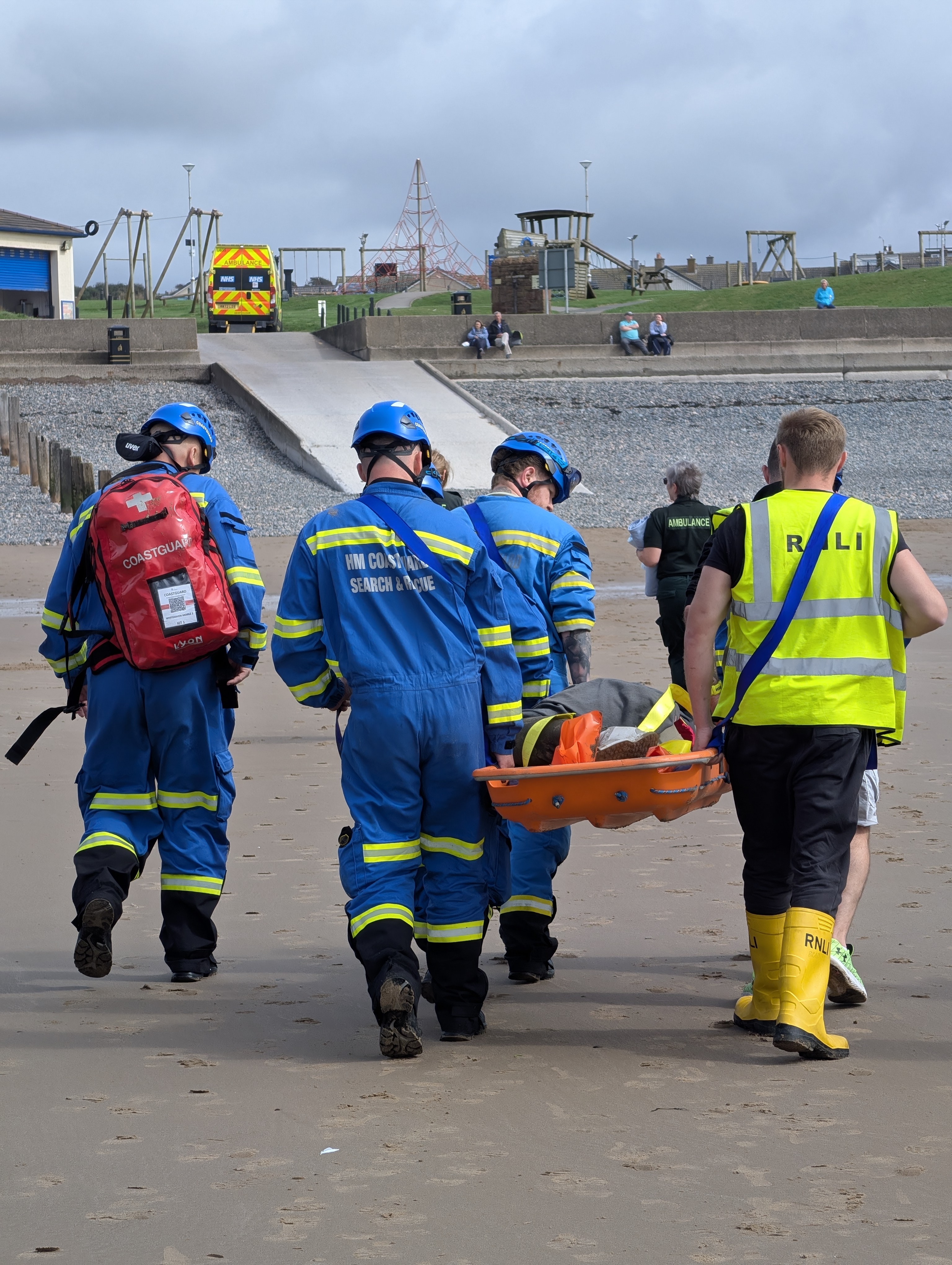 t Bees RNLI assist HM Coastguard Whitehaven with a casualty on St Bees beach.