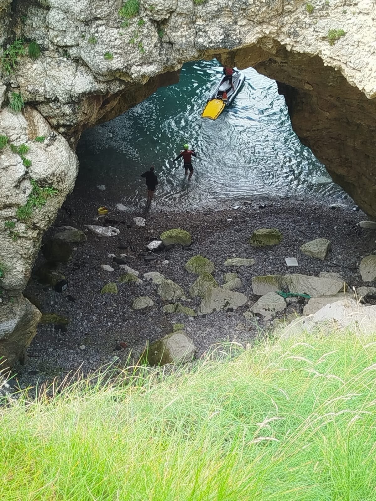 RNLI lifeguards rescue person trapped at cave off Whiterocks Beac