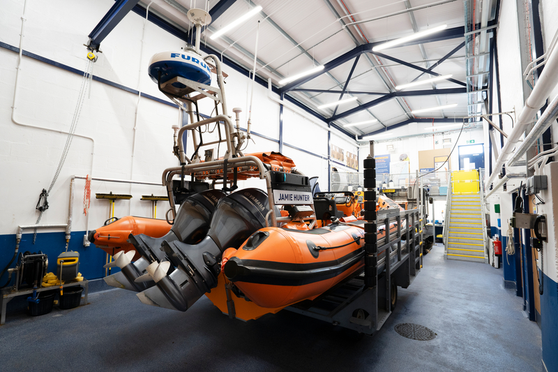 Stonehaven Atlantic 85, Jamie Hunter, on trailer in the new boat hall