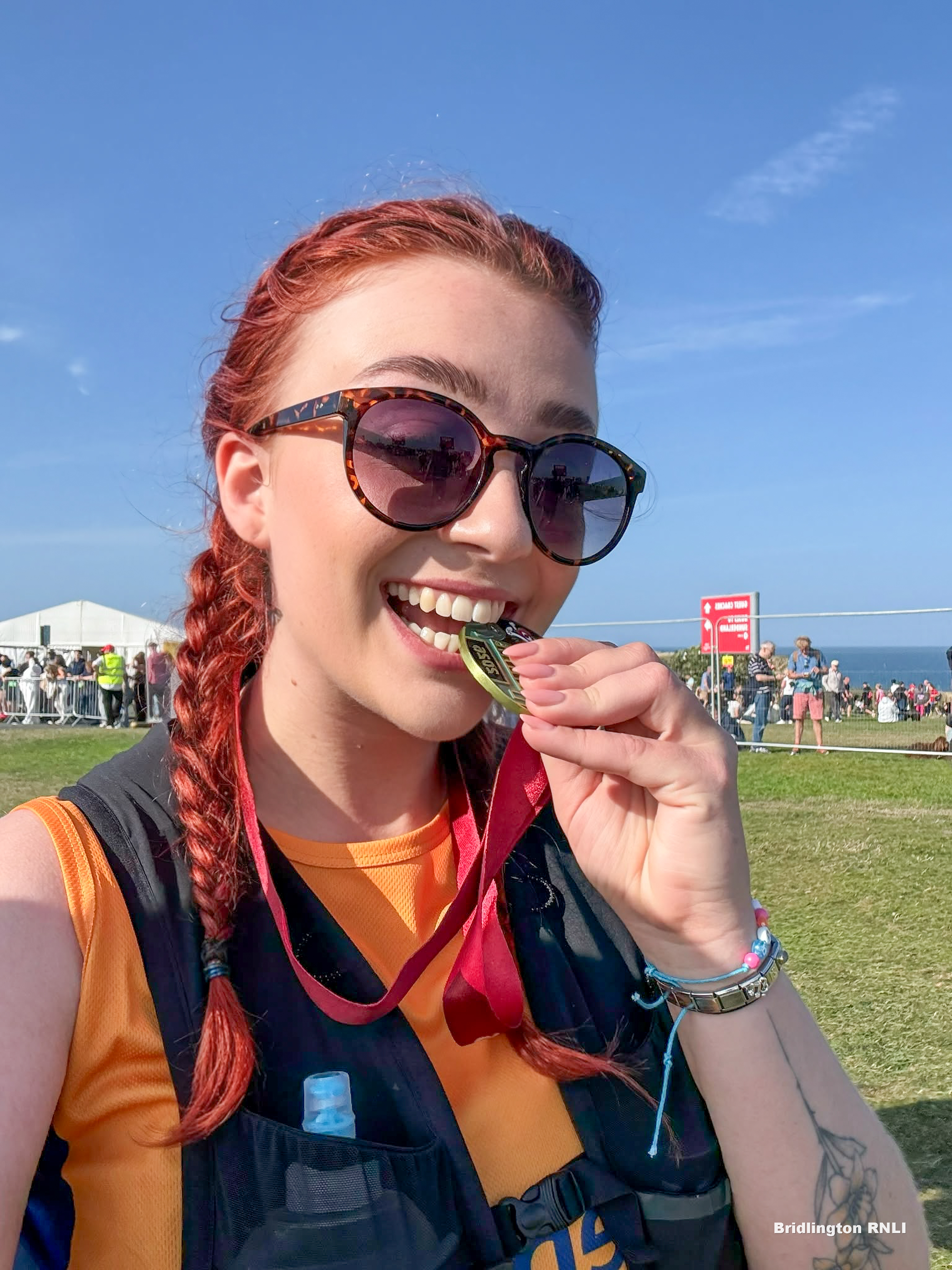 Natalie Clydesdale and her medal for completing the Great North Run for the RNLI.