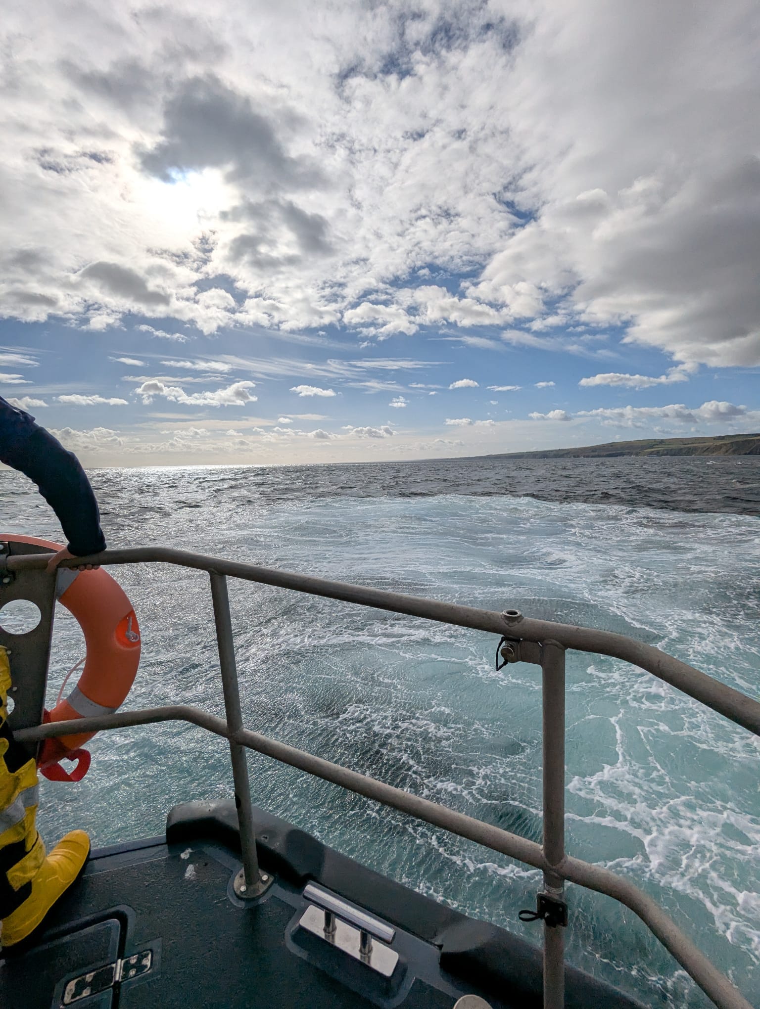 Looking out to sea off the back of RNLI all weather boat 