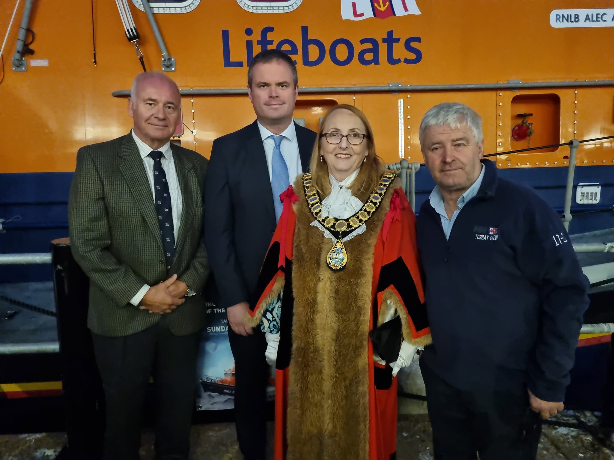 L-R: Nick O'Brien - Torbay RNLI, Kevin Foster, Hazel Foster, Richard Fowler - Torbay RNLI