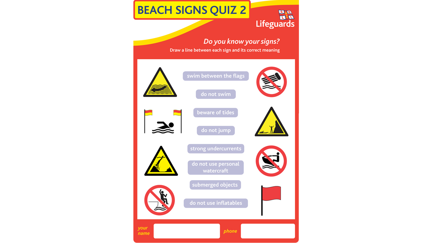 Beach signs quiz poster