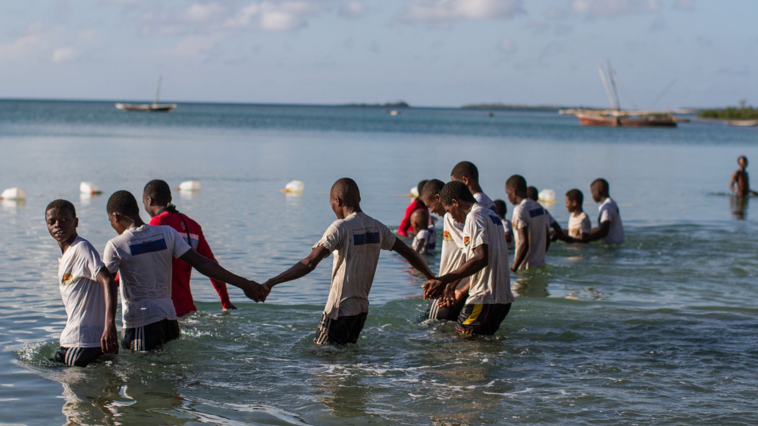 A group in the water taking part in our International Aquatic Survival programme in Zanzibar, Africa.