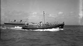 Black and white image of Sennen Cove lifeboat, Susan Ashley, while on trials