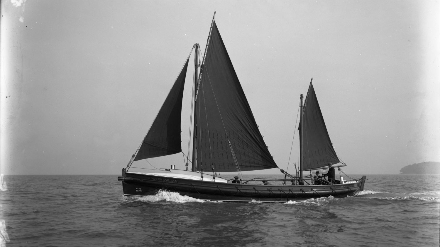 Black and white image of Blyth lifeboat, Joseph Adlam, while on trials