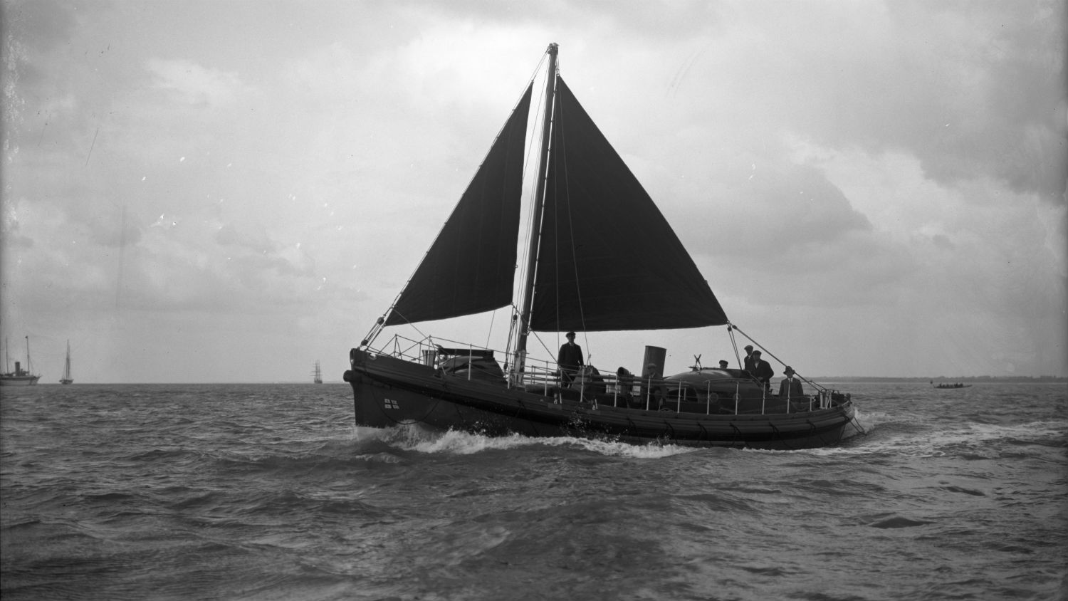 Black and white image of Newhaven lifeboat, Cecil and Lilian Philpott, while on trials