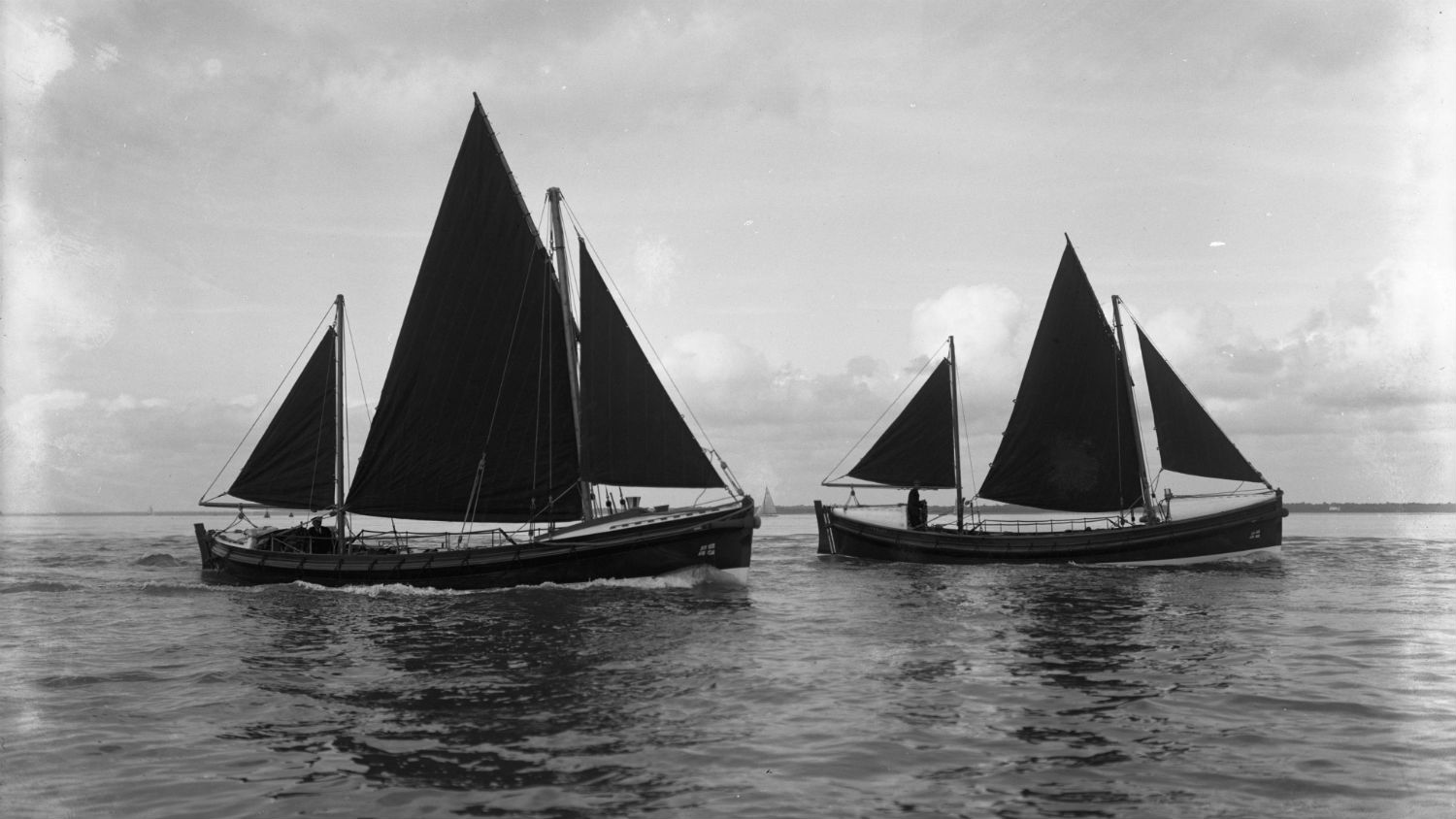 Black and white image of Barry Dock lifeboat, Prince David and Bembridge lifeboat, Langham, while on trials
