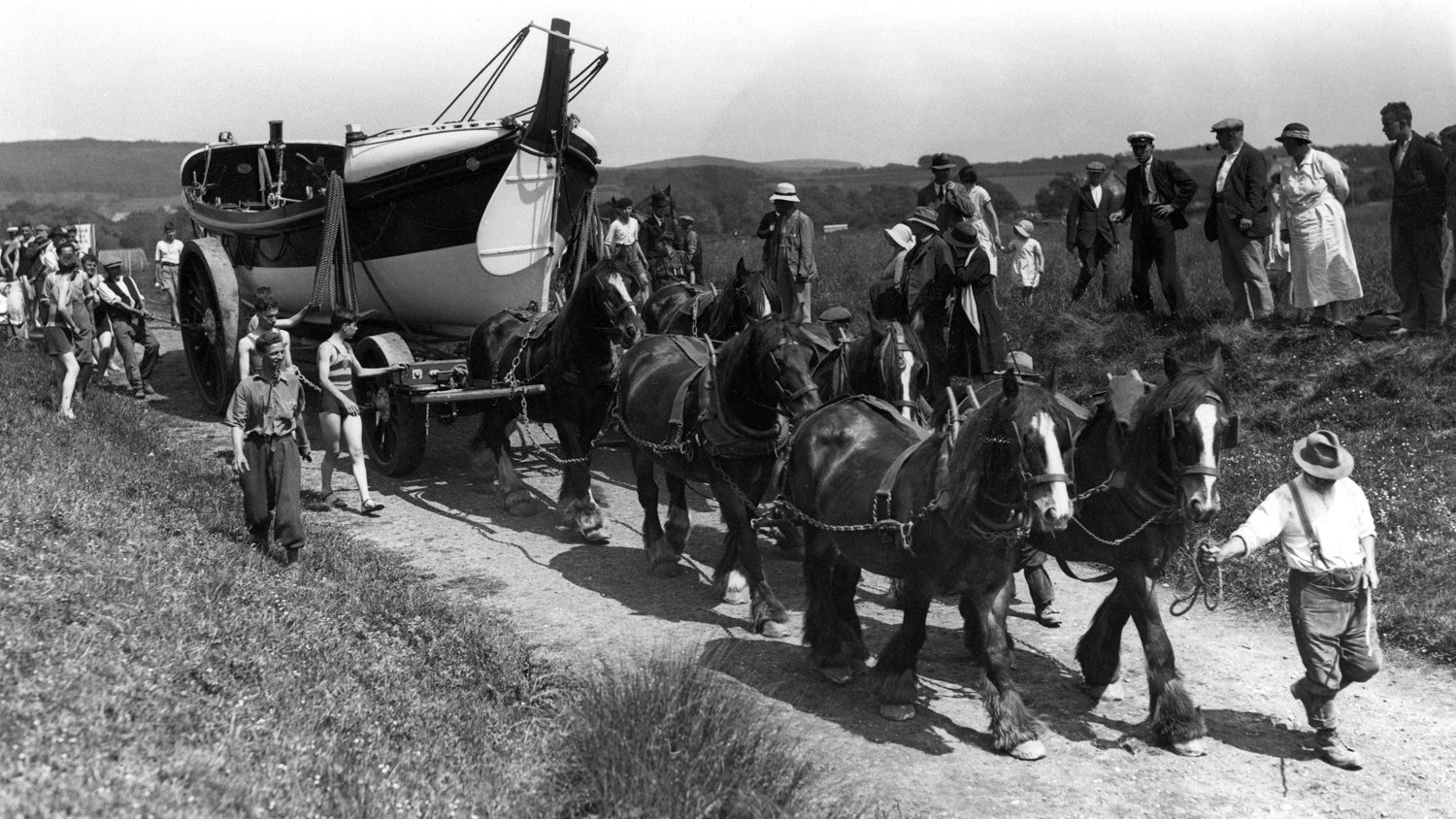 Horses pull the lifeboat at Brooke, Isle of Wight
